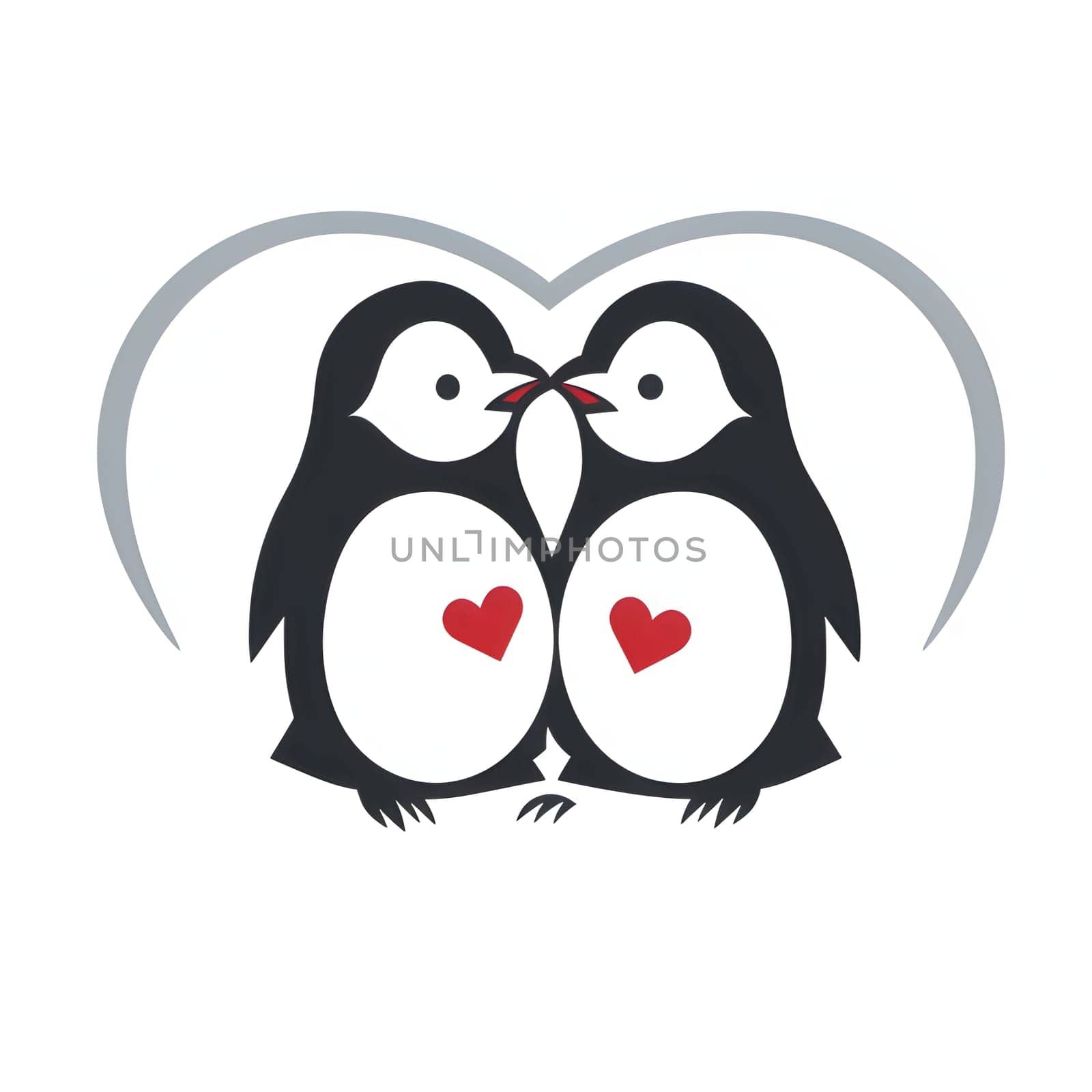 Logo concept two kissing penguins with hearts, white background. Heart as a symbol of affection and love. by ThemesS