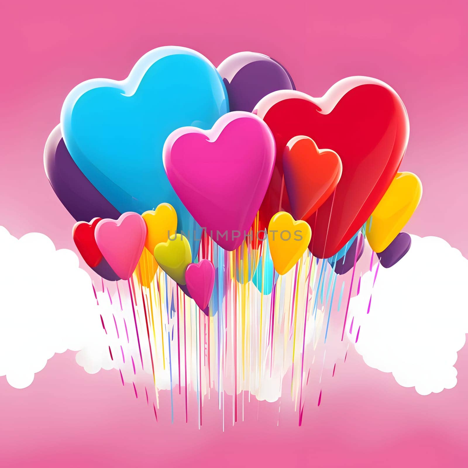Rainbow colored heart-shaped balloons abstract composition. Heart as a symbol of affection and love. by ThemesS
