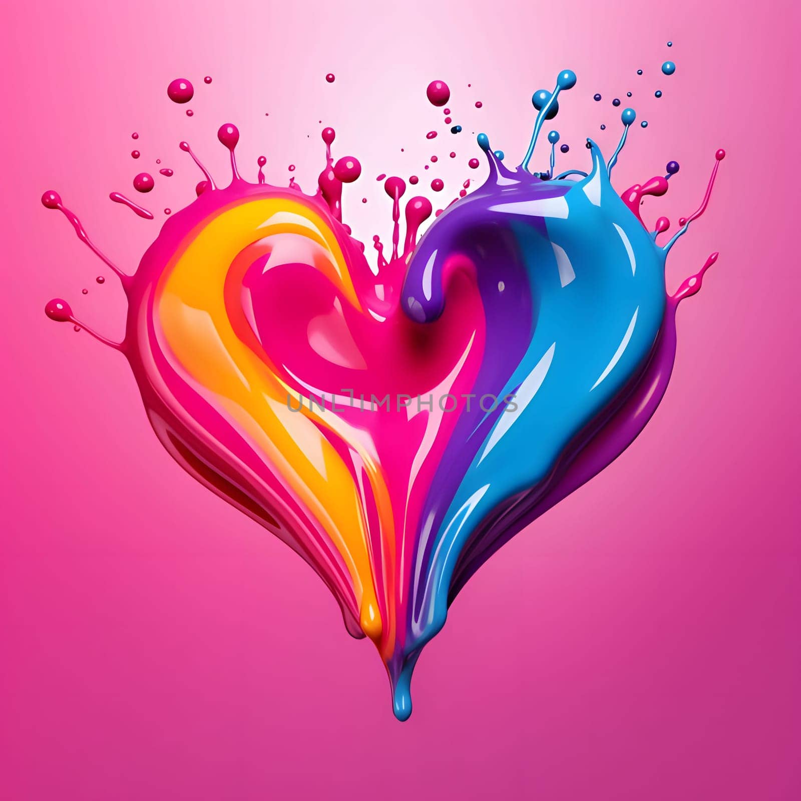 Colorful rainbow heart made of colored watercolor paint, an abstract composition on a pink background. Heart as a symbol of affection and love. The time of falling in love and love.