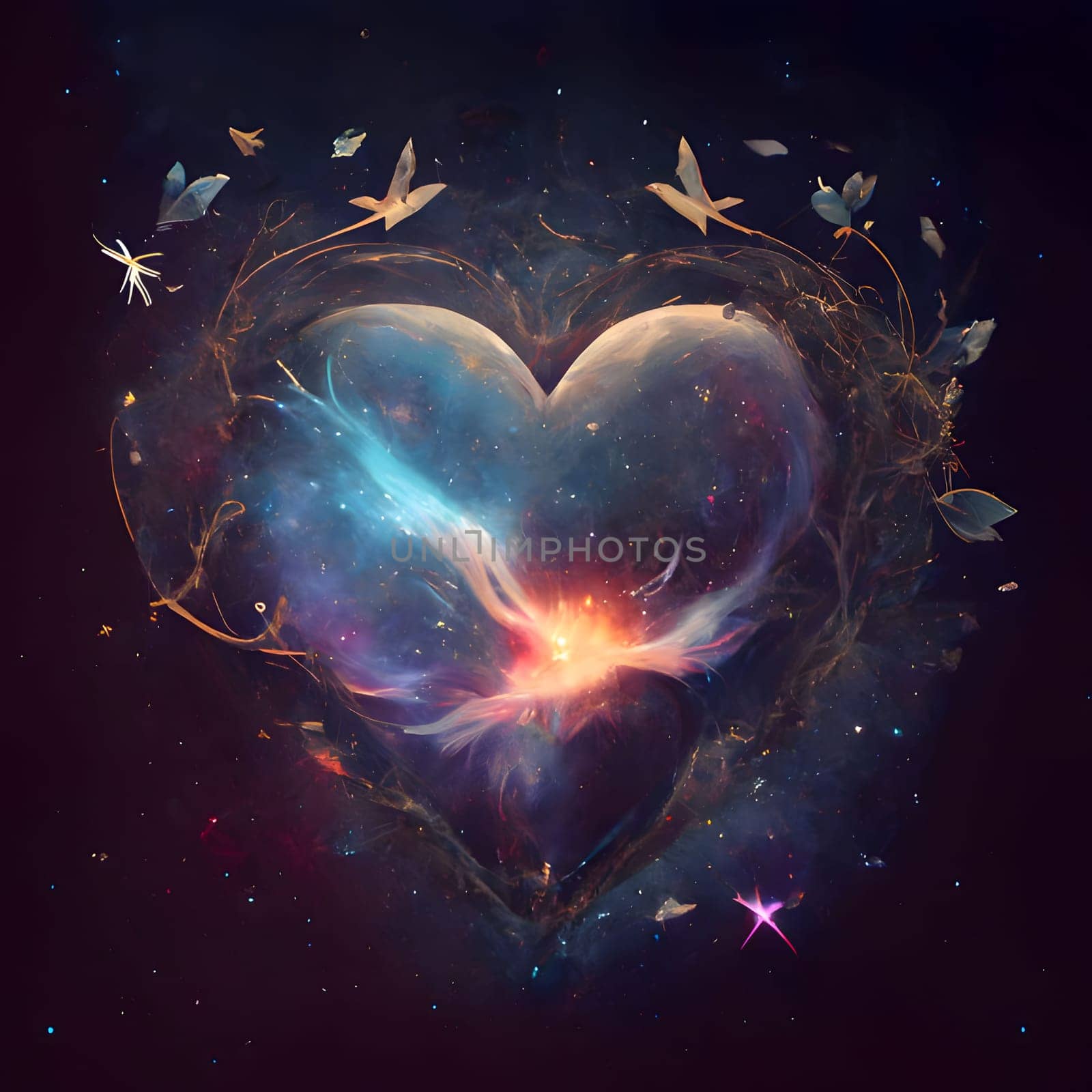 Heart against the background of the cosmos. Heart as a symbol of affection and love. The time of falling in love and love.