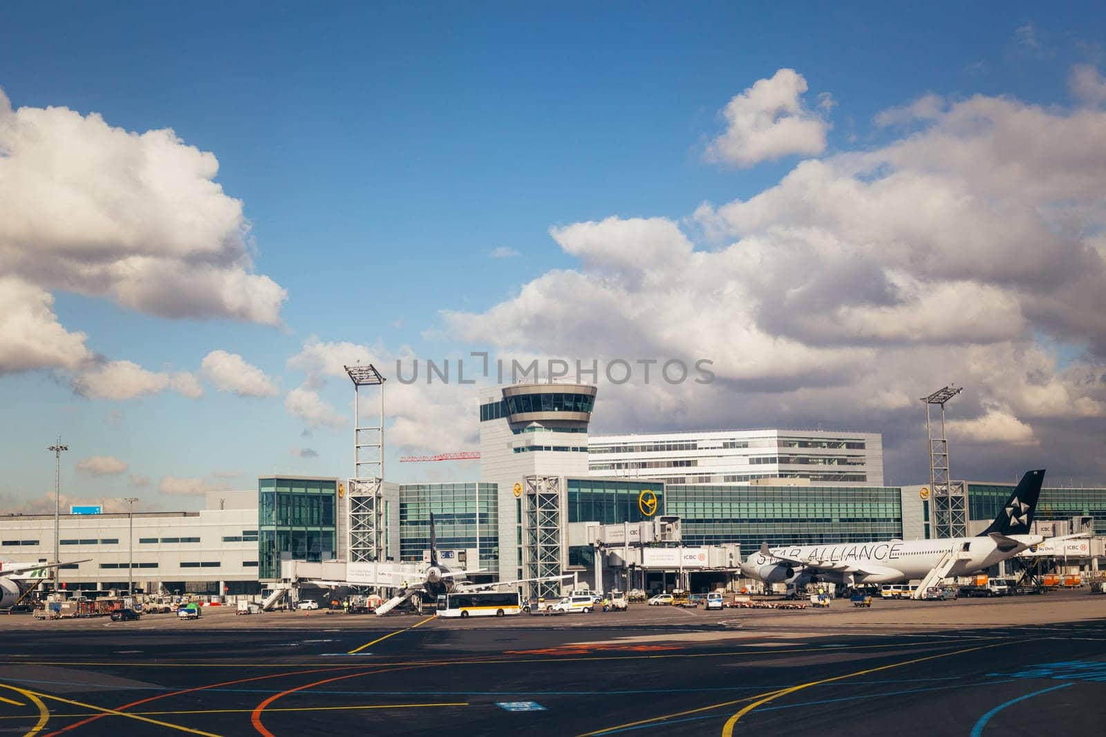 FRANKFURT,GERMANY-FEB 13: LUFHANSA AIRLINES logos at the terminal on Frankfurt airport on February 13,2018 in Frankfurt,Germany. by kasto