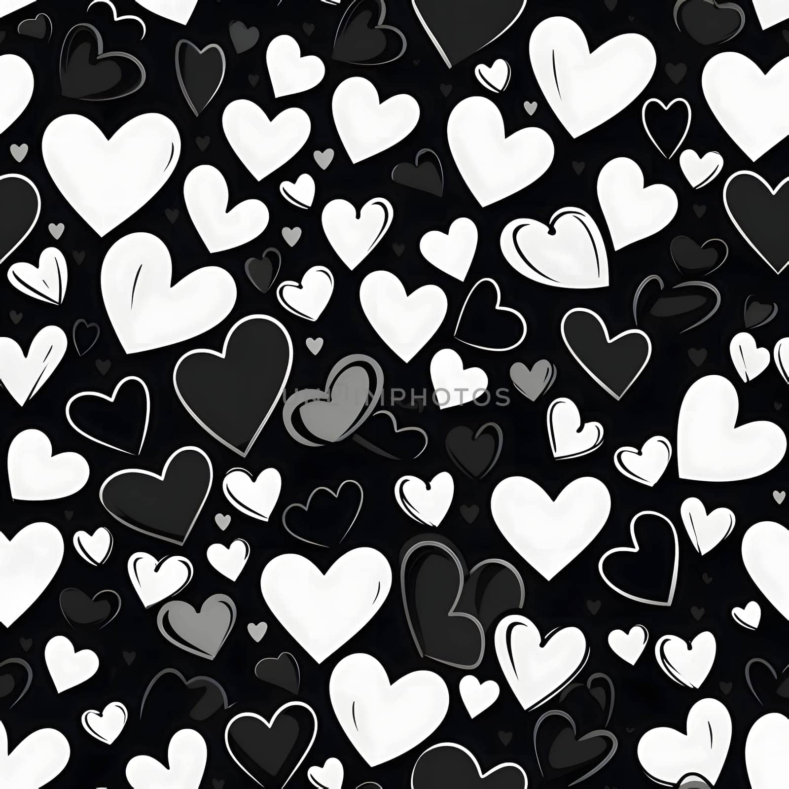 Elegant and modern. Black and white hearts as abstract background, wallpaper, banner, texture design with pattern - vector.