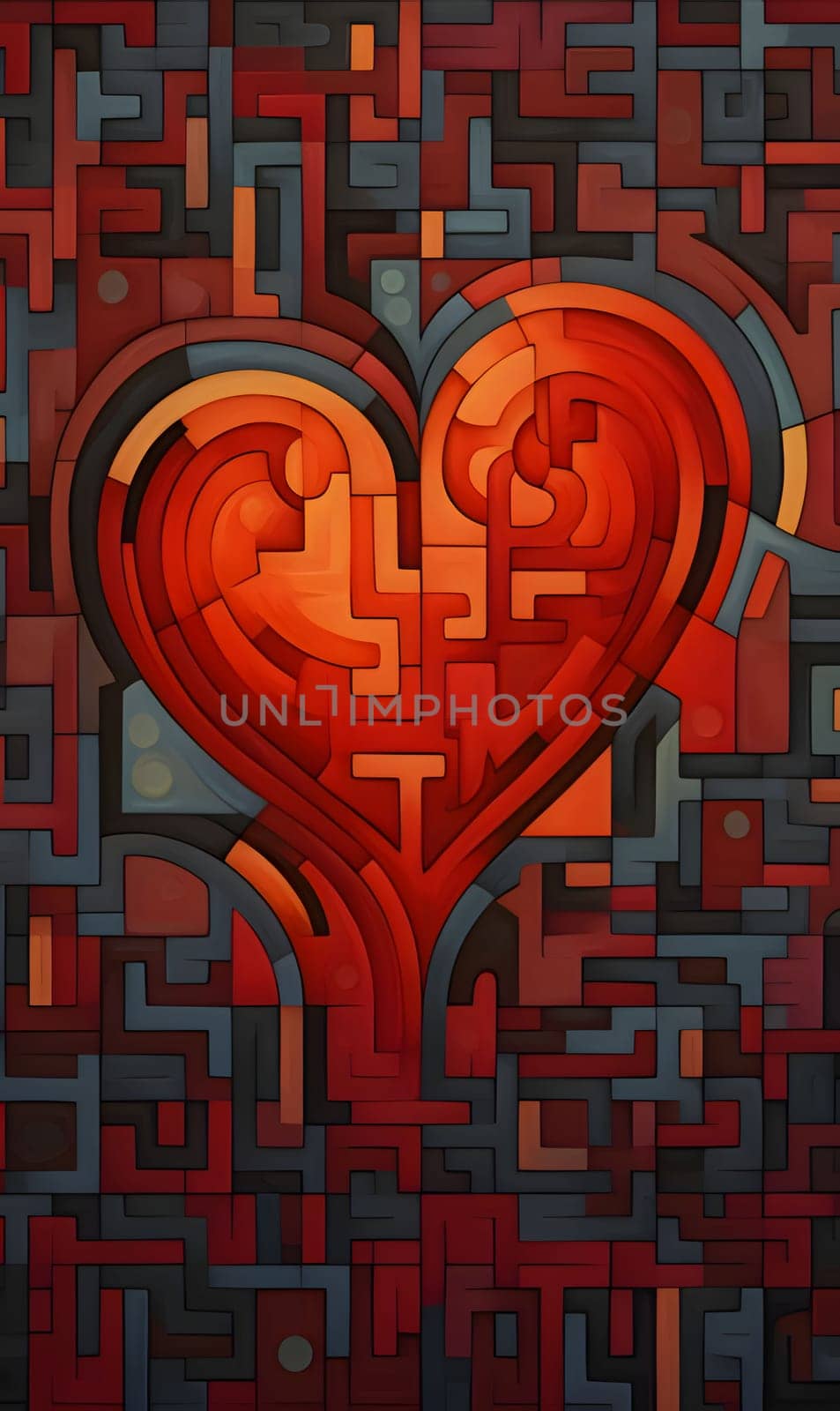 Colorful red, blue mosaic, heart. Heart as a symbol of affection and love. by ThemesS