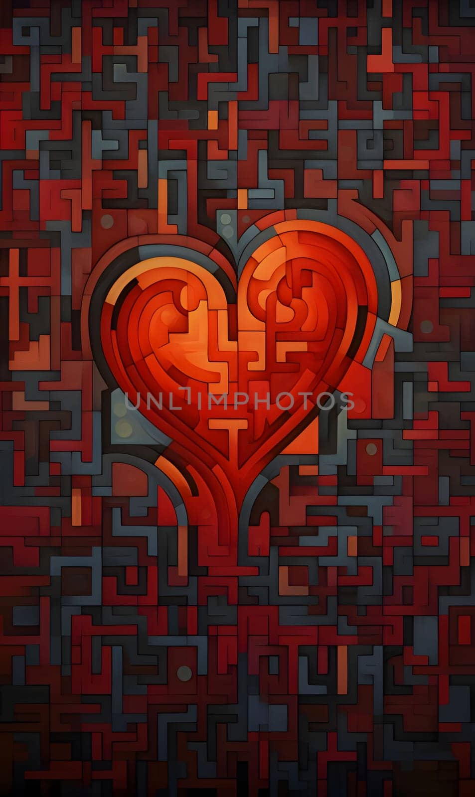 Colorful red, blue mosaic, heart. Heart as a symbol of affection and love. by ThemesS