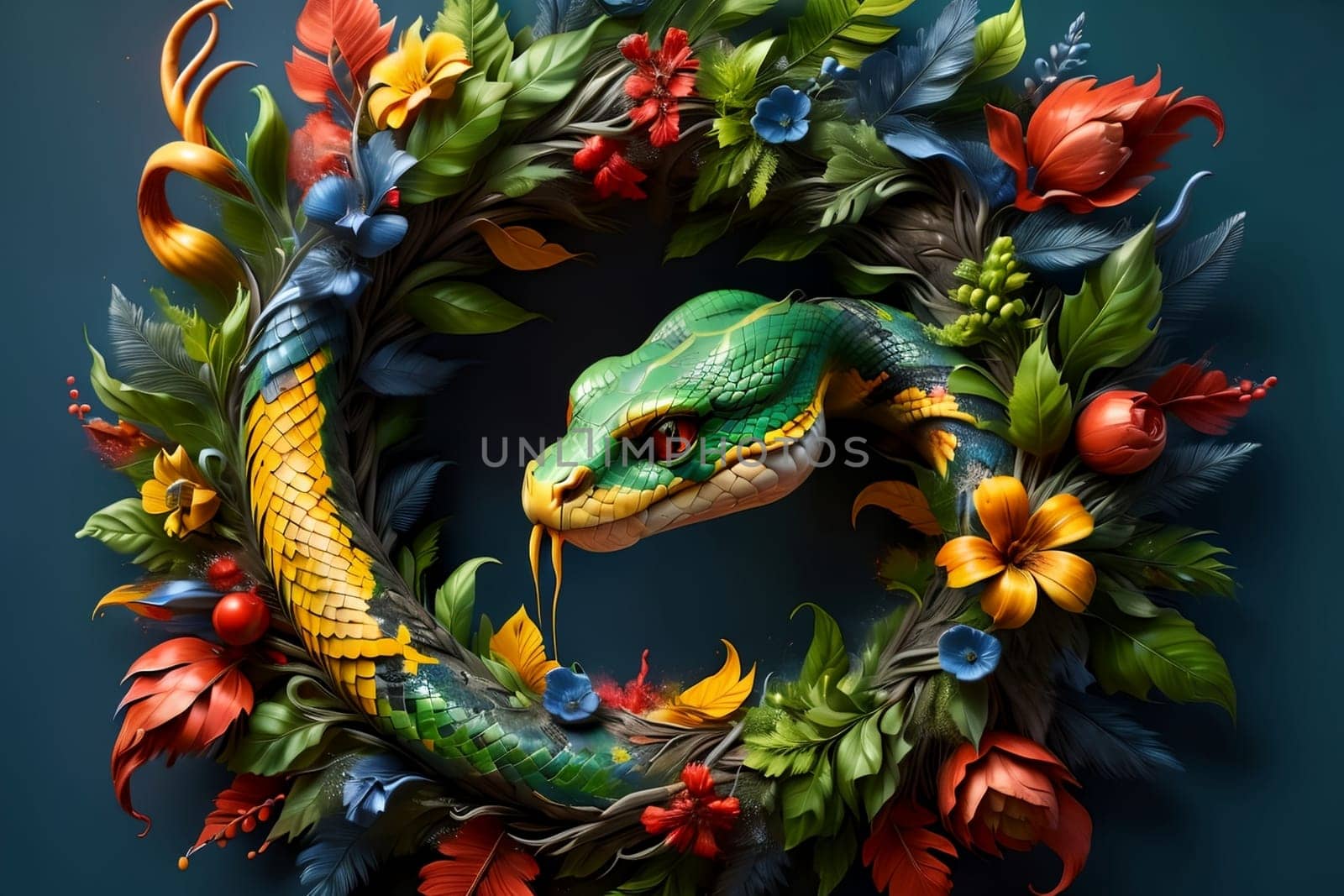 Christmas tree wreath with green snake by Rawlik
