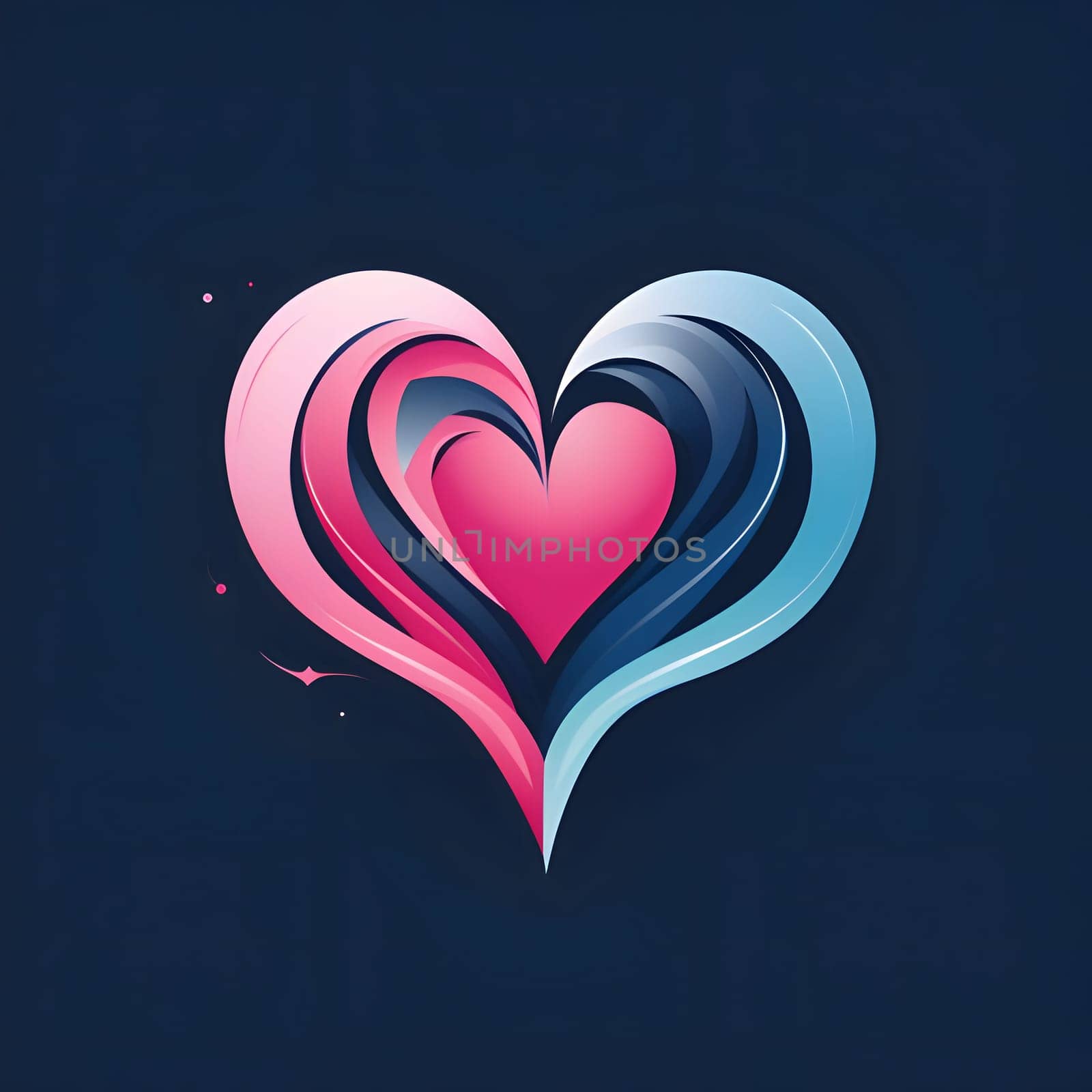Heart logo concept with colorful lines on a dark blue background. Heart as a symbol of affection and love. The time of falling in love and love.