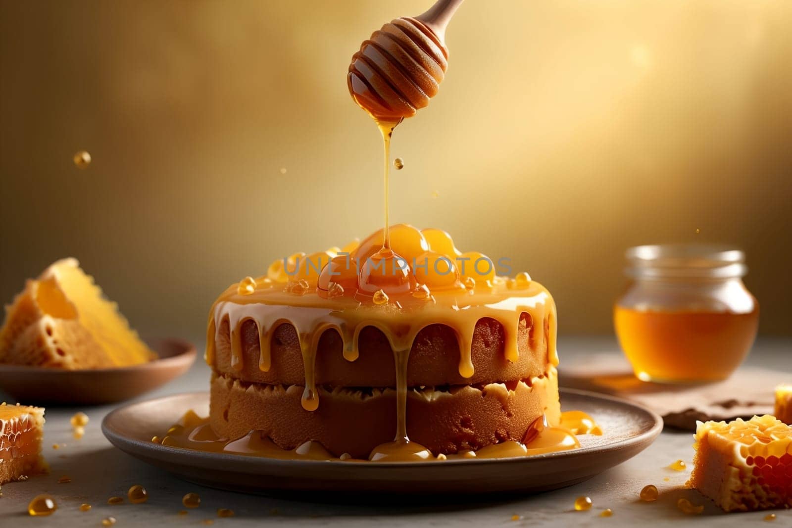 honey cake with honey, glazed .