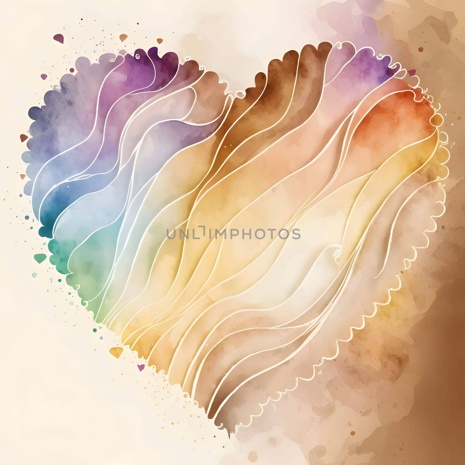 Valentine's Day heart with colorful rainbow decorations painted with watercolor paint. Heart as a symbol of affection and love. The time of falling in love and love.