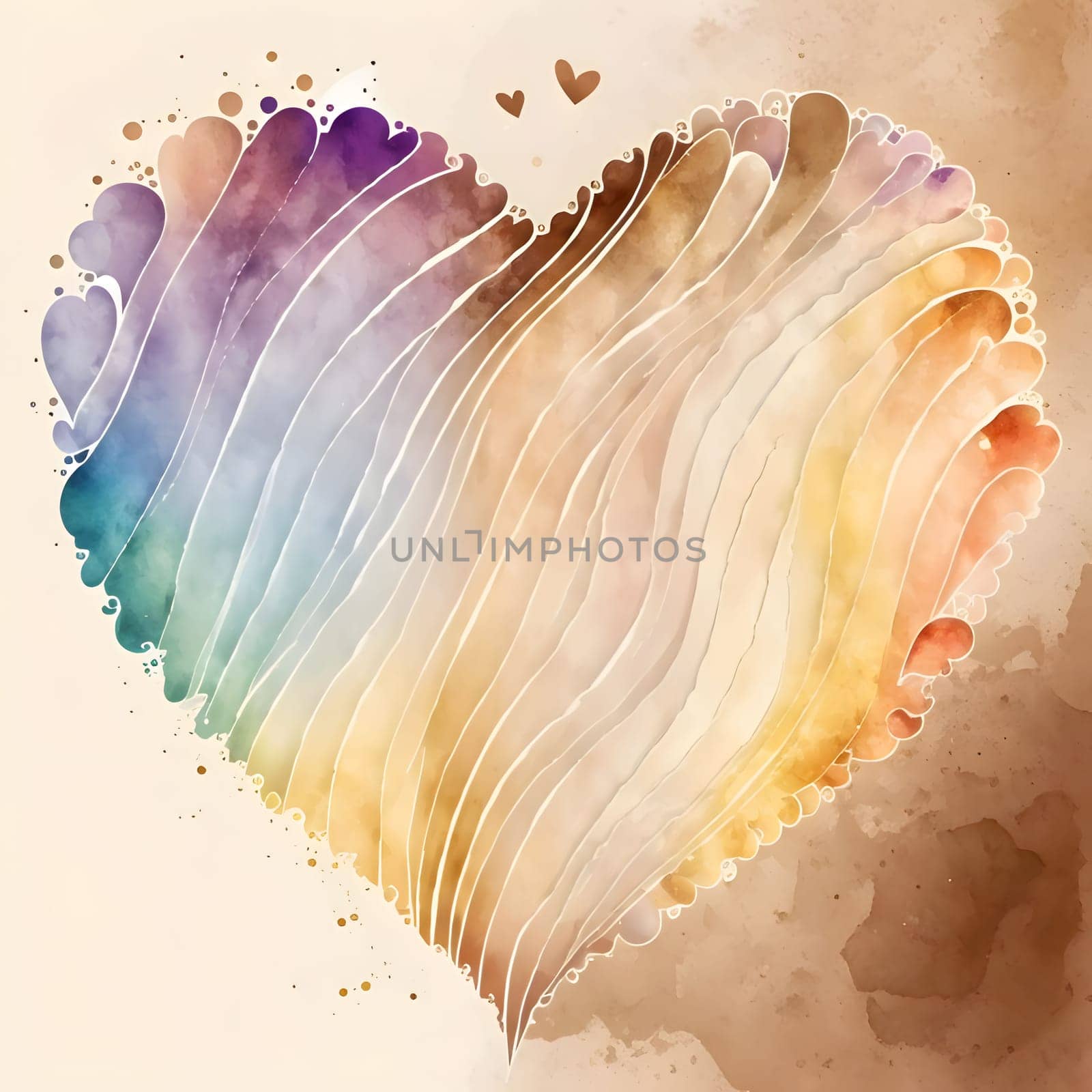 Valentine's Day heart with colorful rainbow decorations painted with watercolor paint. Heart as a symbol of affection and love. The time of falling in love and love.