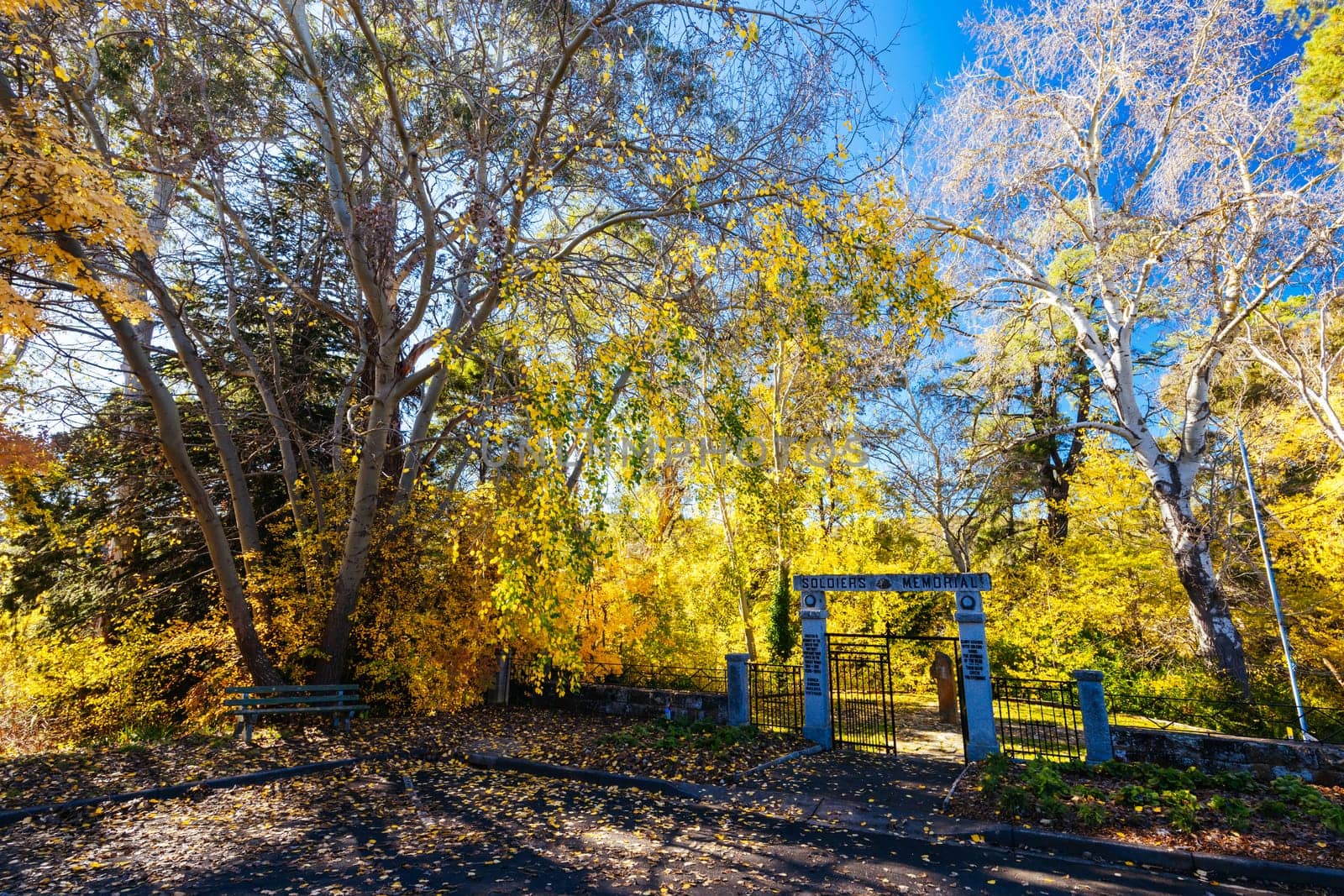 HEPBURN, AUSTRALIA - MAY 12 2024: Soldiers Memorial in Hepburn Springs Reserve on a cool late autumn morning in Hepburn, Victoria, Australia