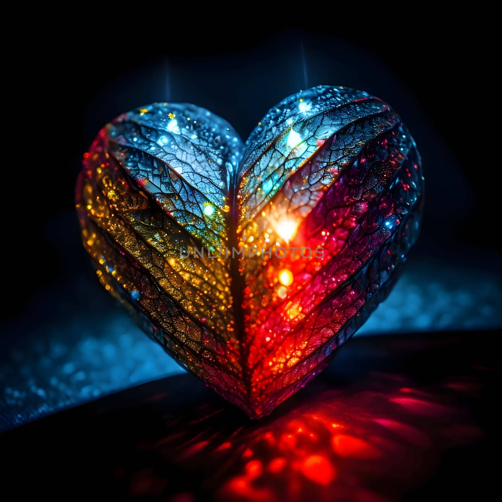 Luminous, colorful rainbow heart with fine ornaments. Heart as a symbol of affection and love. The time of falling in love and love.