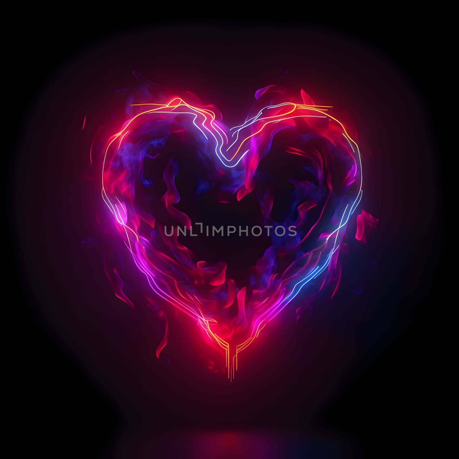 Glowing heart in the dark. Heart as a symbol of affection and love. The time of falling in love and love.