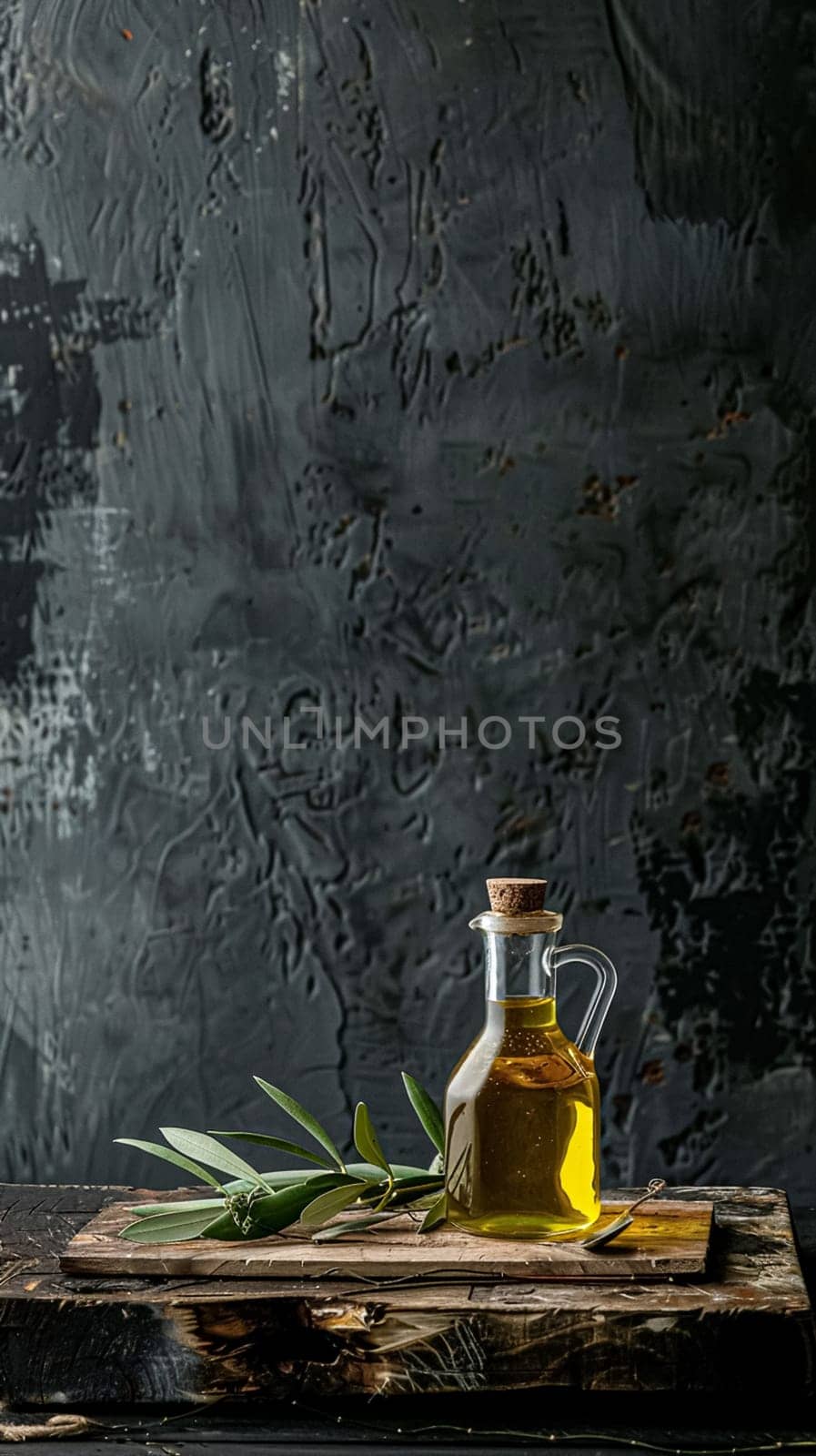 Olive oil bottle ad background with copyspace, vegetable oil commercial produce, food industry and retail by Anneleven