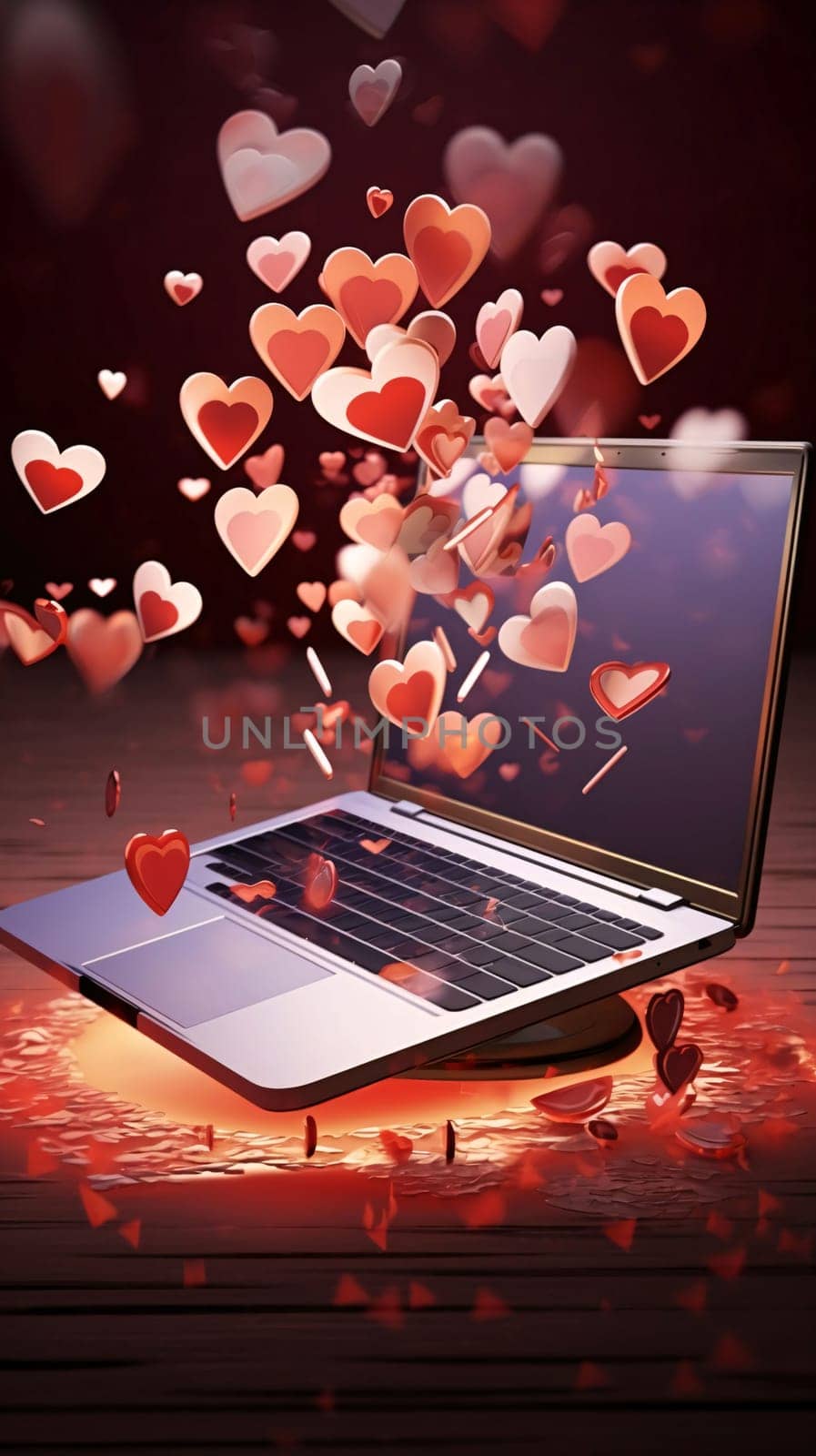 Laptop and red hearts flying out of it. Heart as a symbol of affection and love. by ThemesS