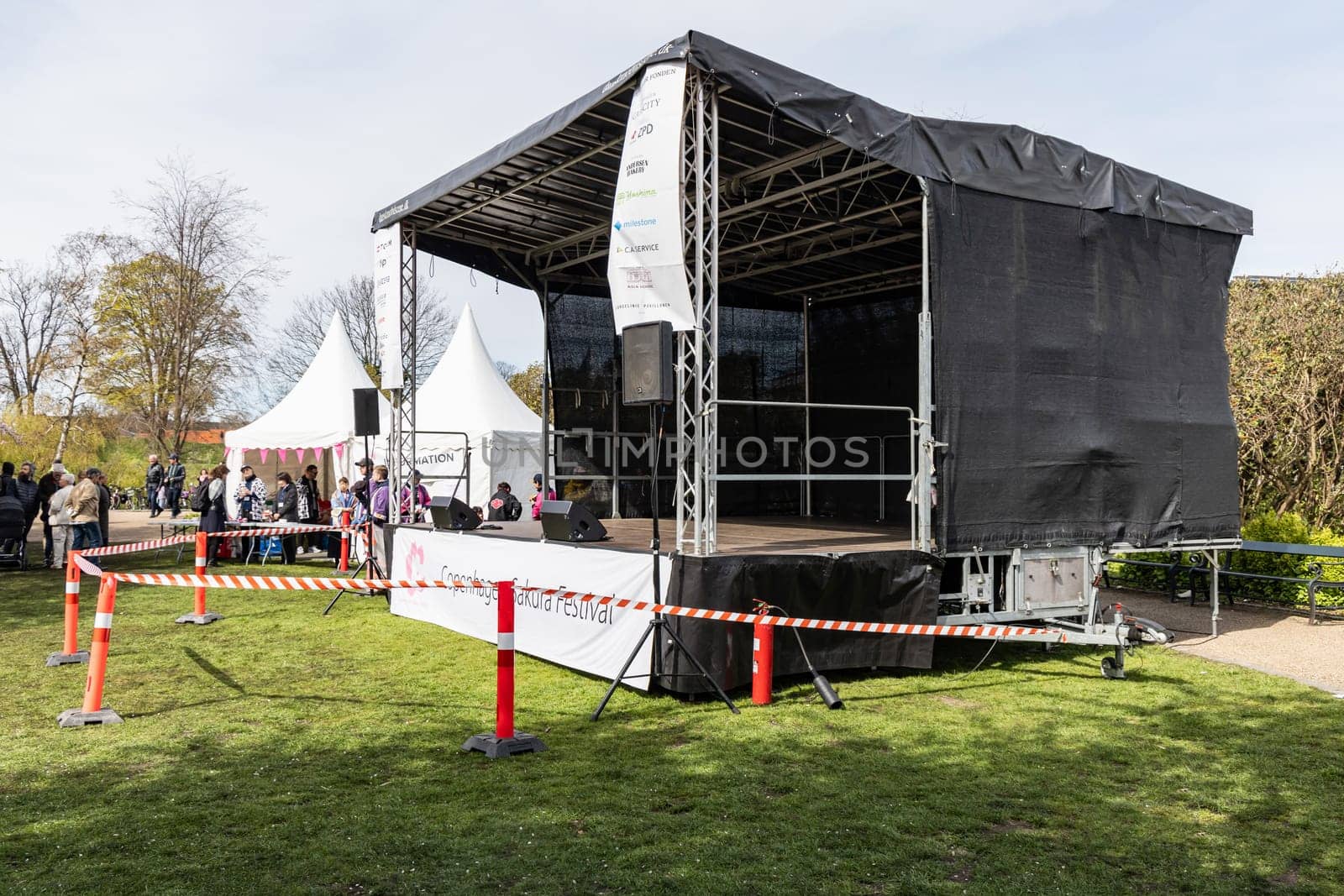 Empty concert stage for festivals in the park in Copenhagen, Denmark - April 21, 2024