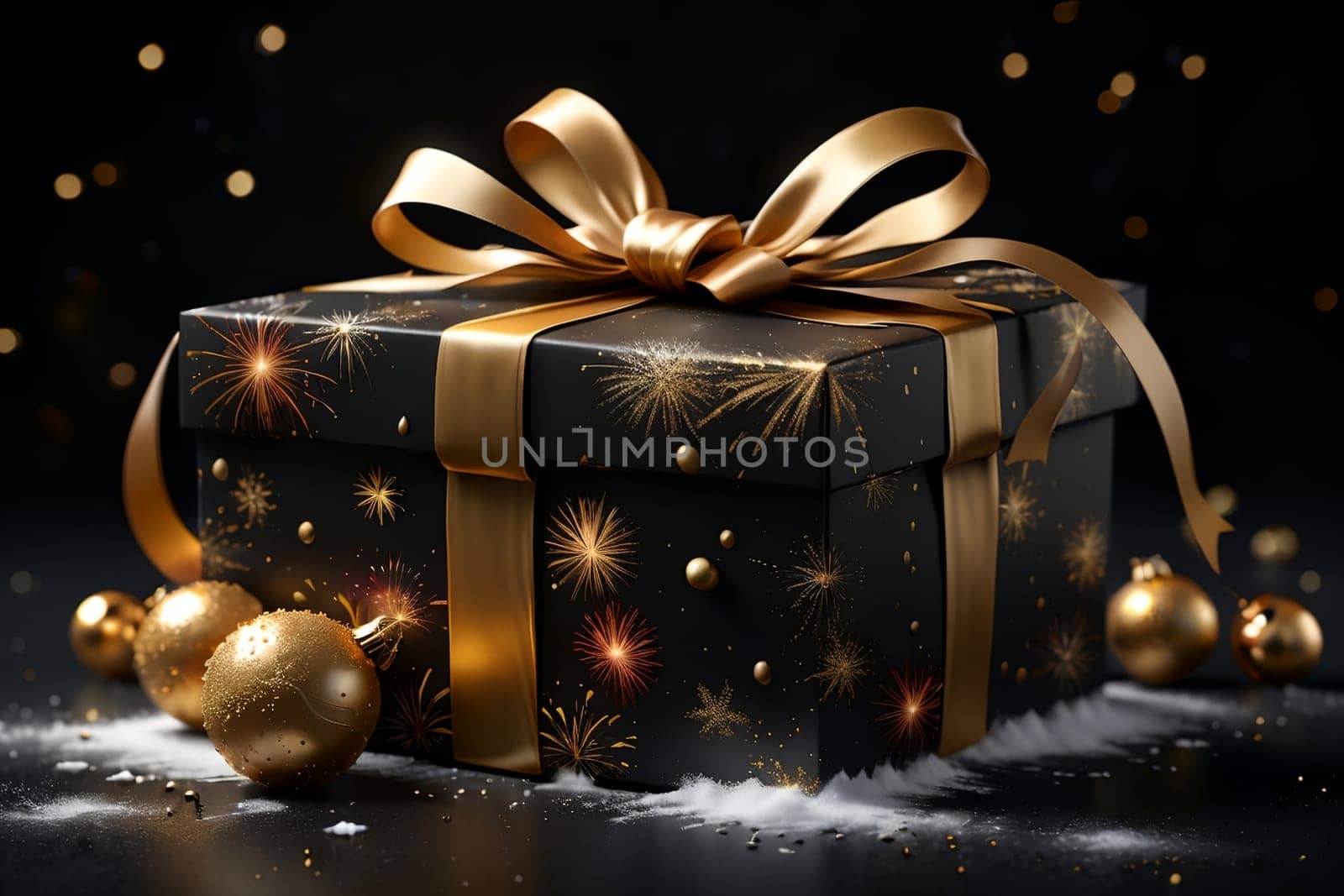 New Year gift box with bright ribbon, New Year card by Rawlik