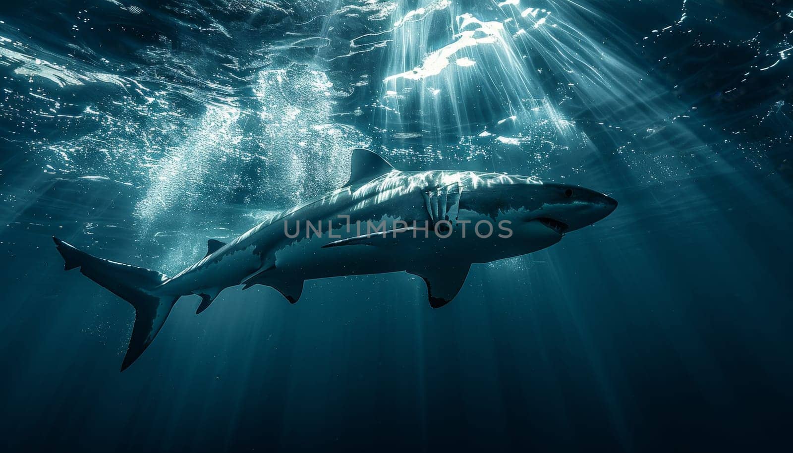 A shark is swimming in the ocean by AI generated image.