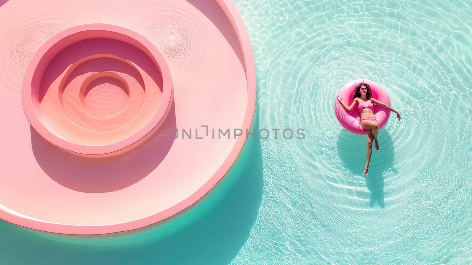 A woman is resting in a large swimming circle. Selective focus. Travel.