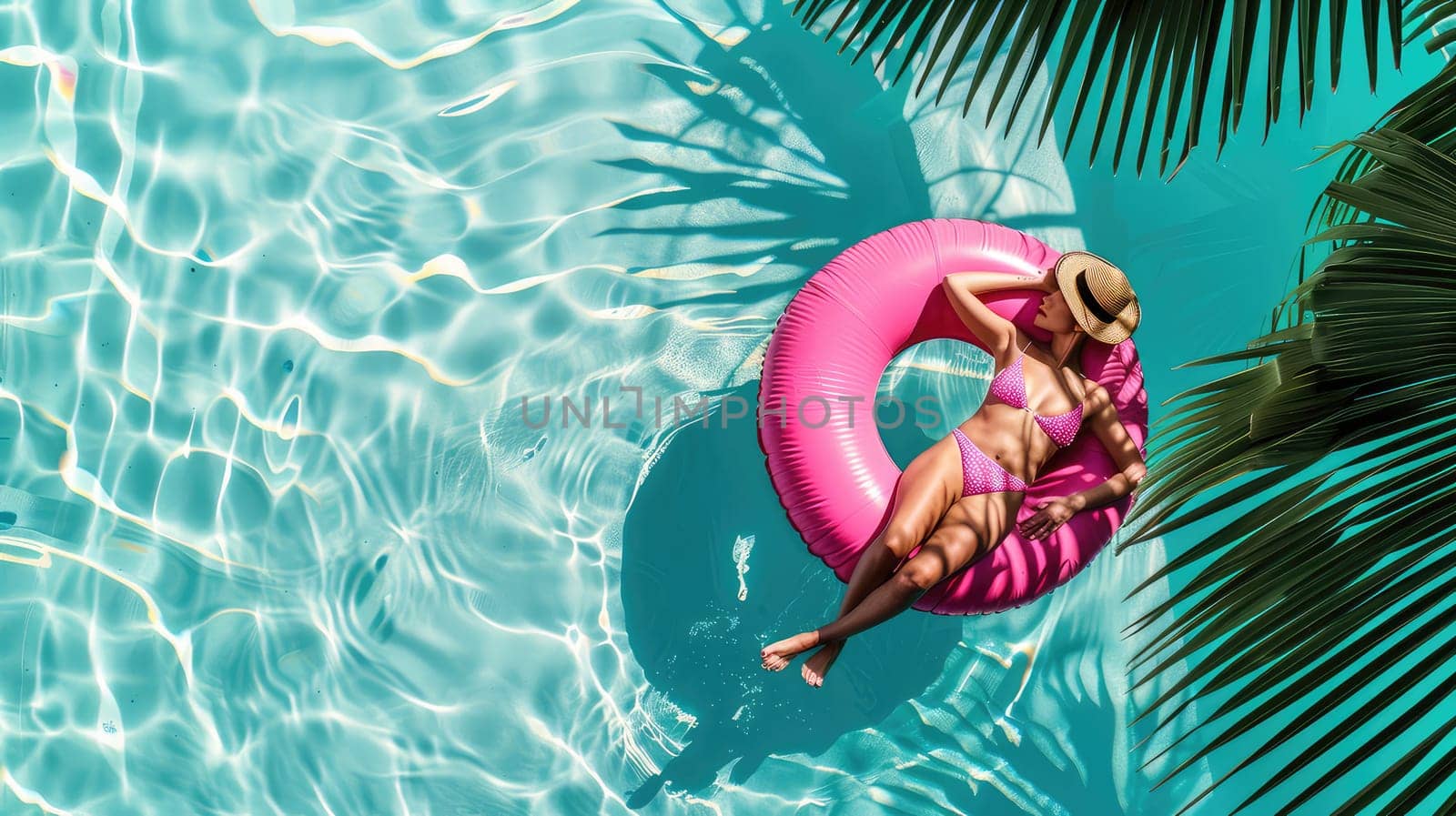 A woman is resting in a large swimming circle. Selective focus. Travel.