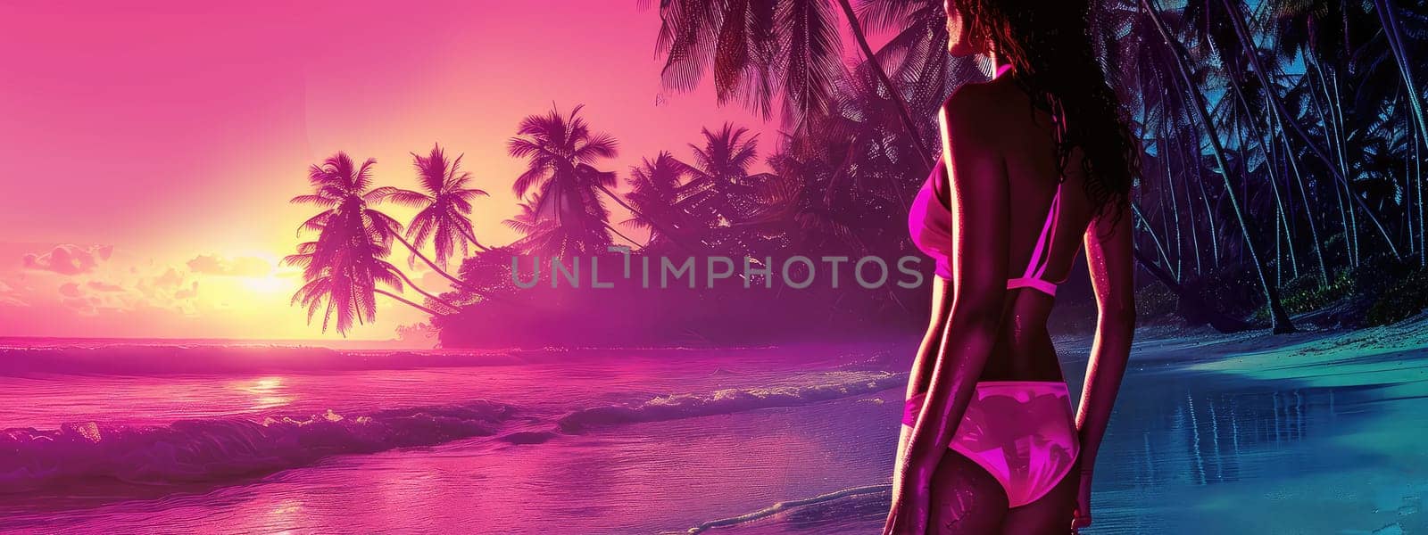 Woman in a pink swimsuit on the beach. Selective focus. by yanadjana