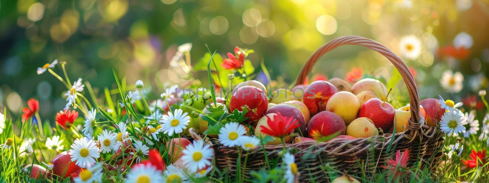 Basket with fruits and berries in the garden. Selective focus. nature.