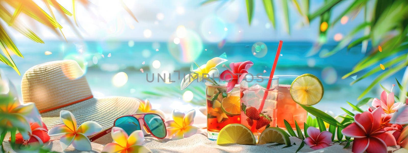 Beautiful exotic cocktails on the beach. Selective focus. drinks.