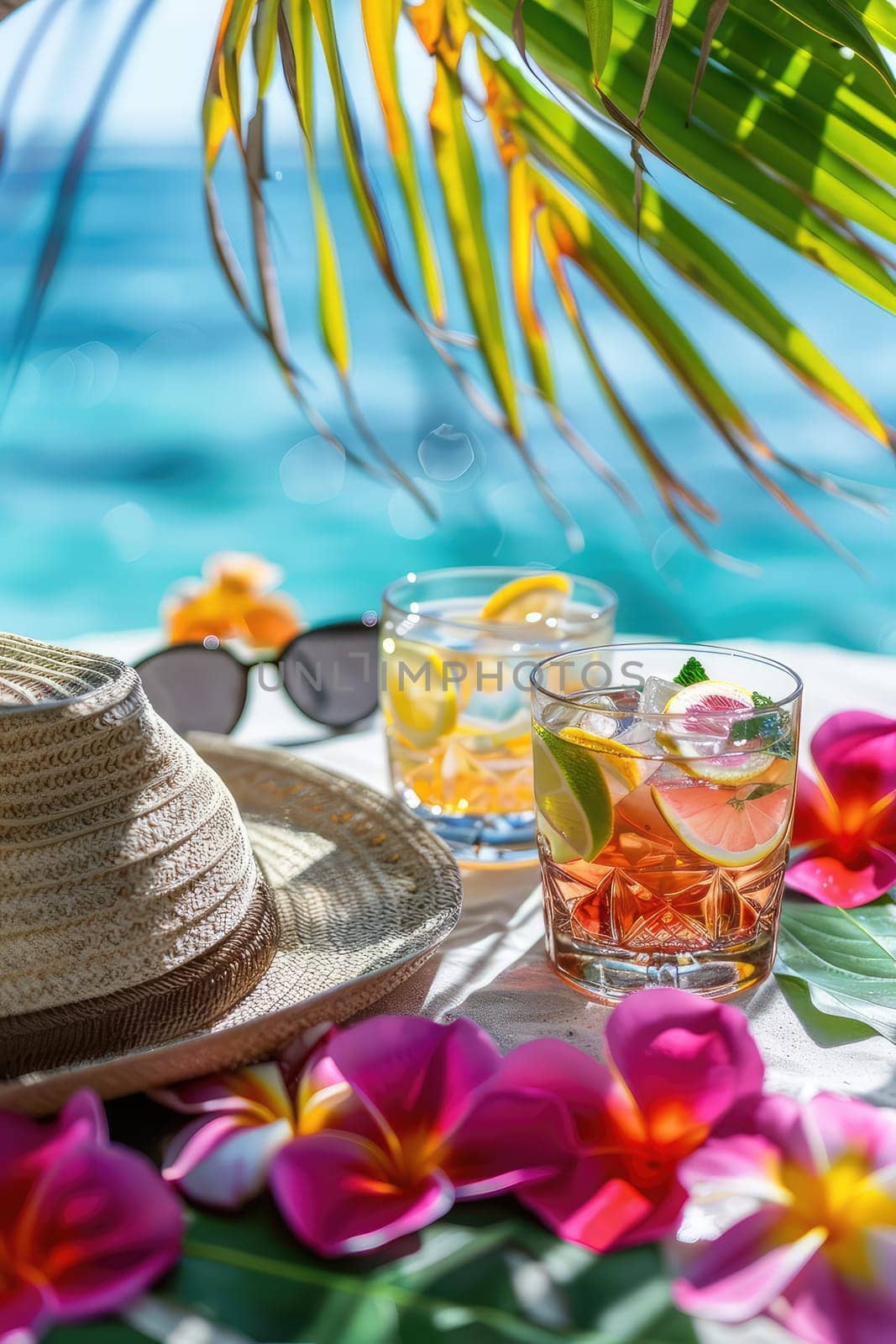 Beautiful exotic cocktails on the beach. Selective focus. drinks.