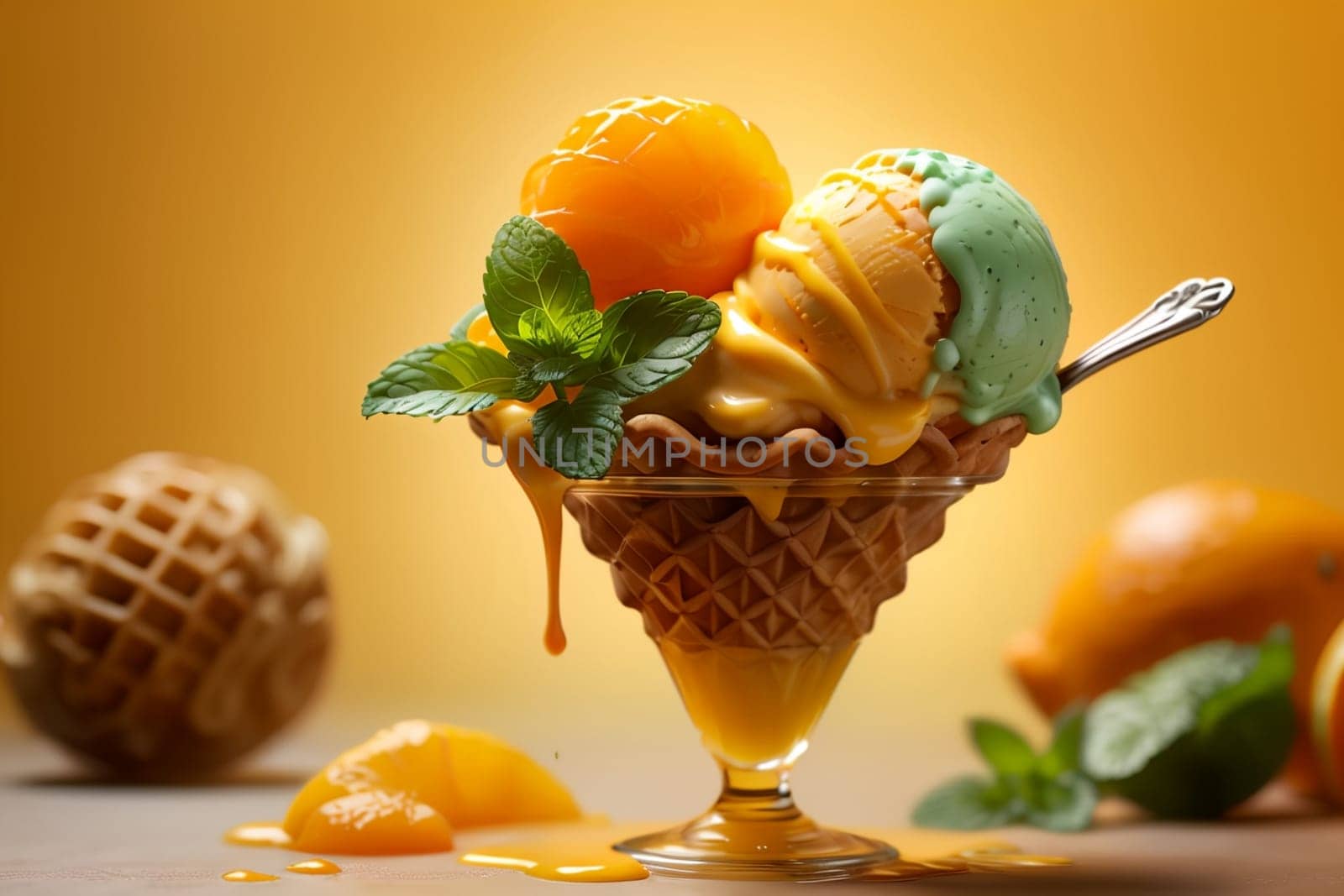 balls of juicy mint orange ice cream .