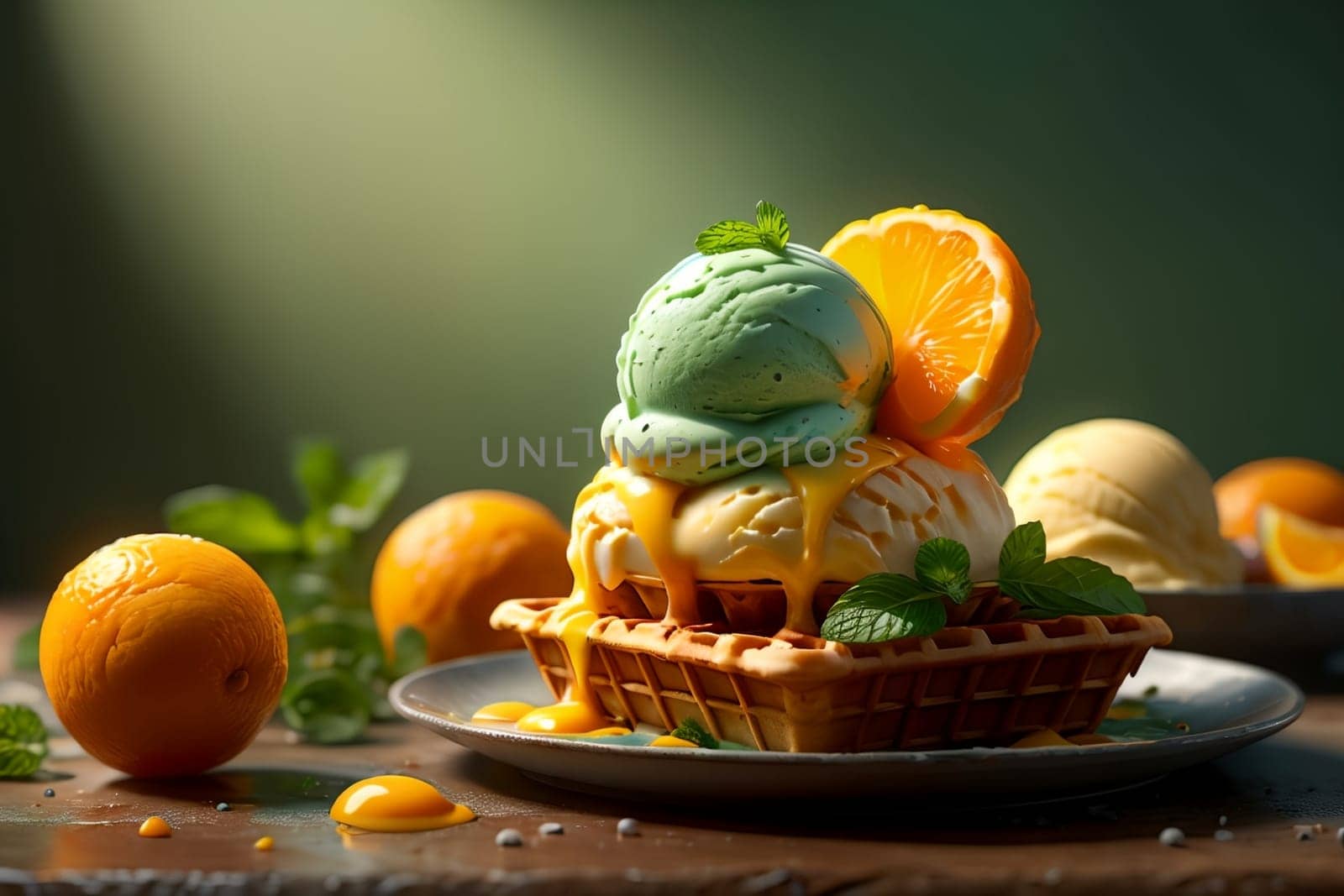 balls of juicy mint orange ice cream by Rawlik