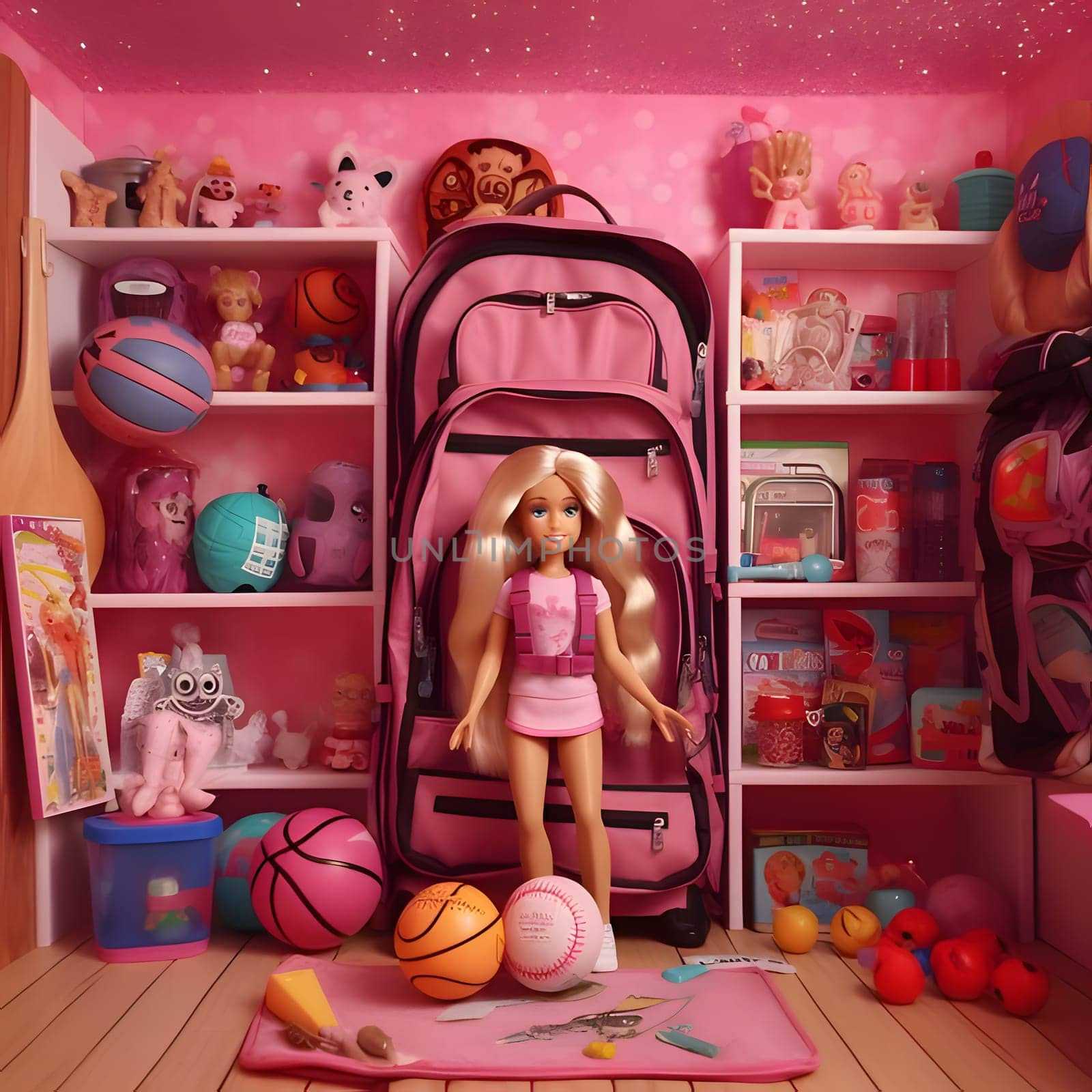 Barbie doll displayed against a backdrop of toy shelves