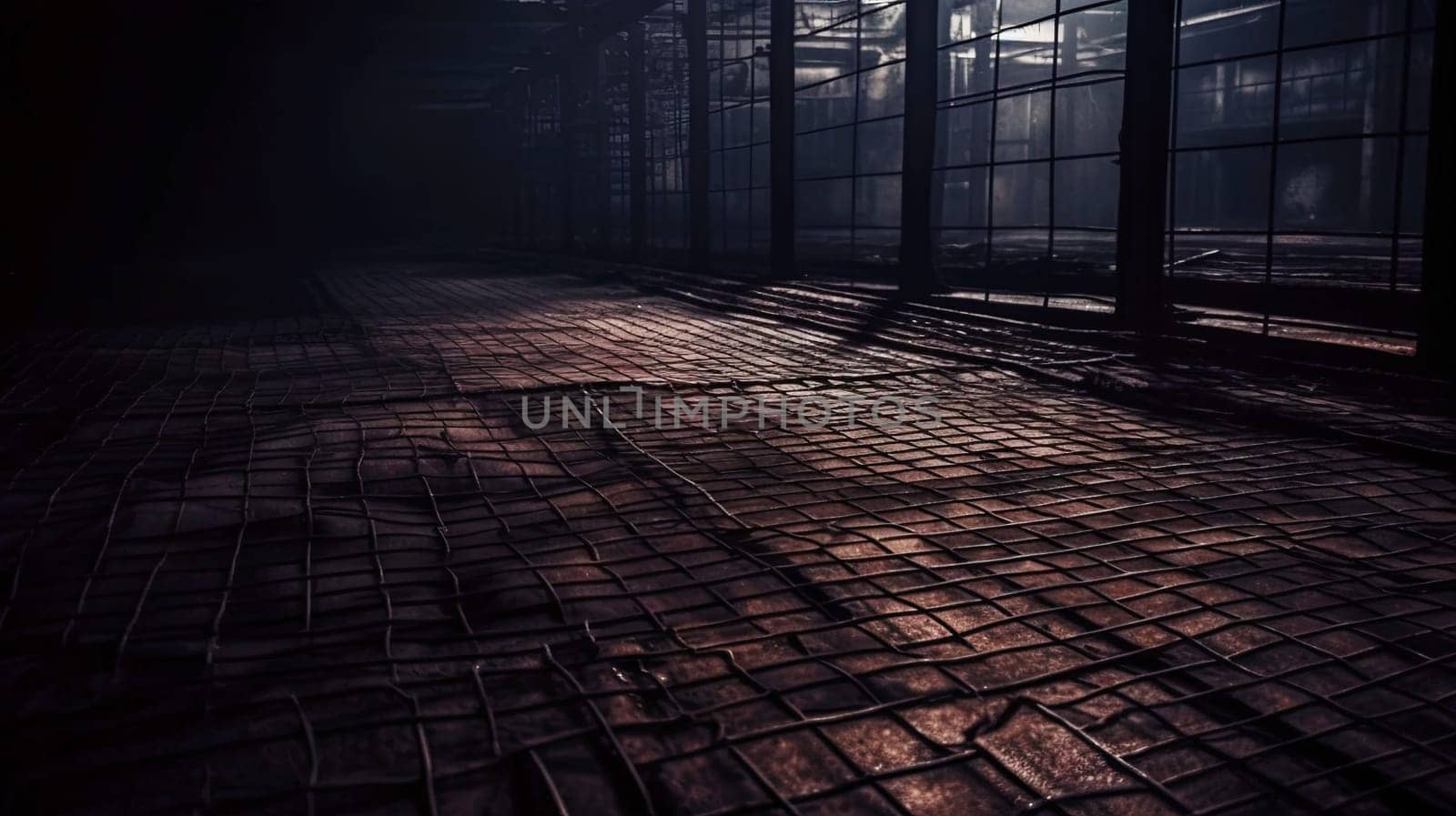 Abstract metallic grid background. Rusty industrial grid texture. Generated AI