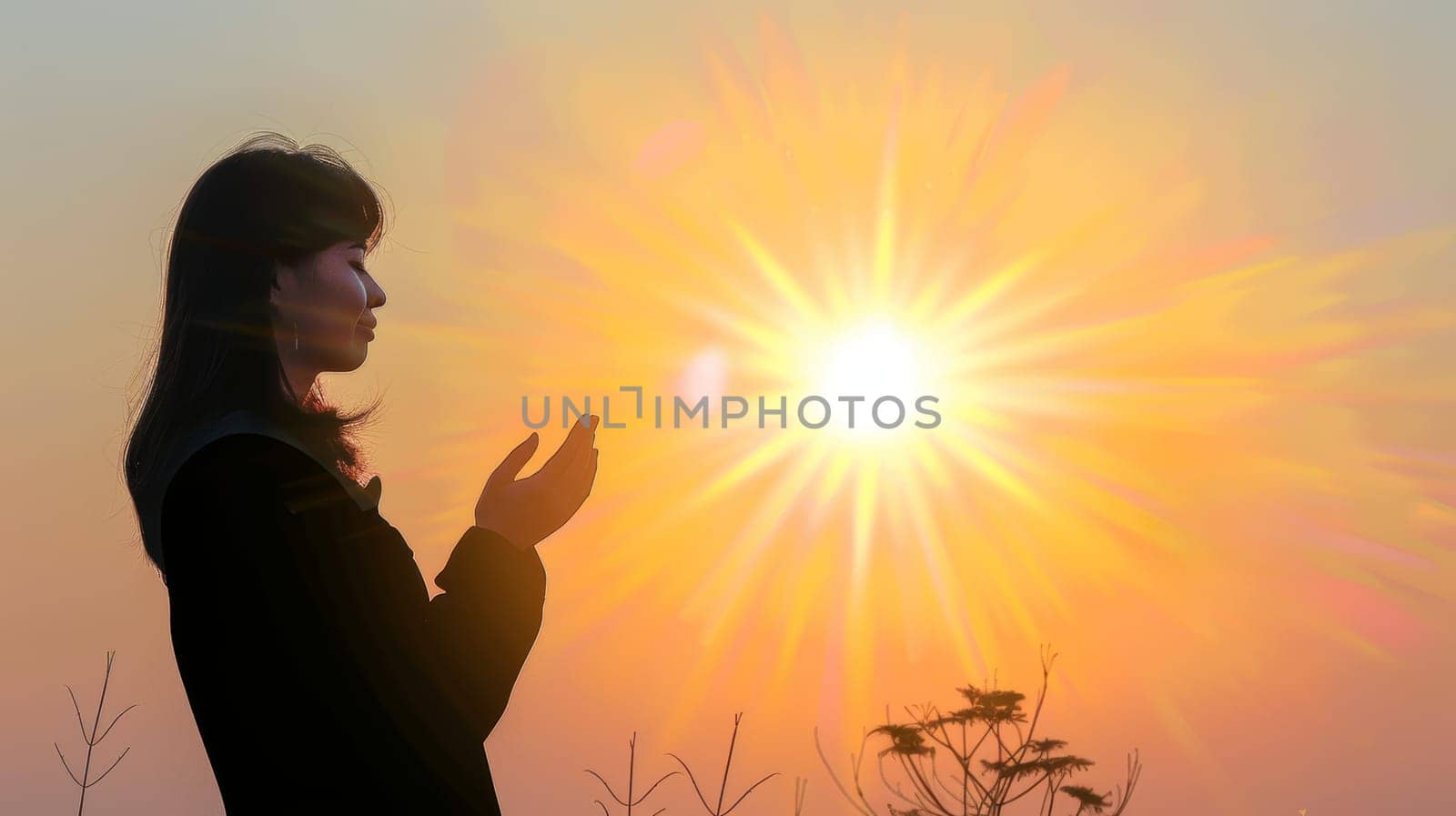 A side view of a person engaging in meditation during sunrise. The sunlight and the serene environment contribute to the theme of inner peace. by sfinks