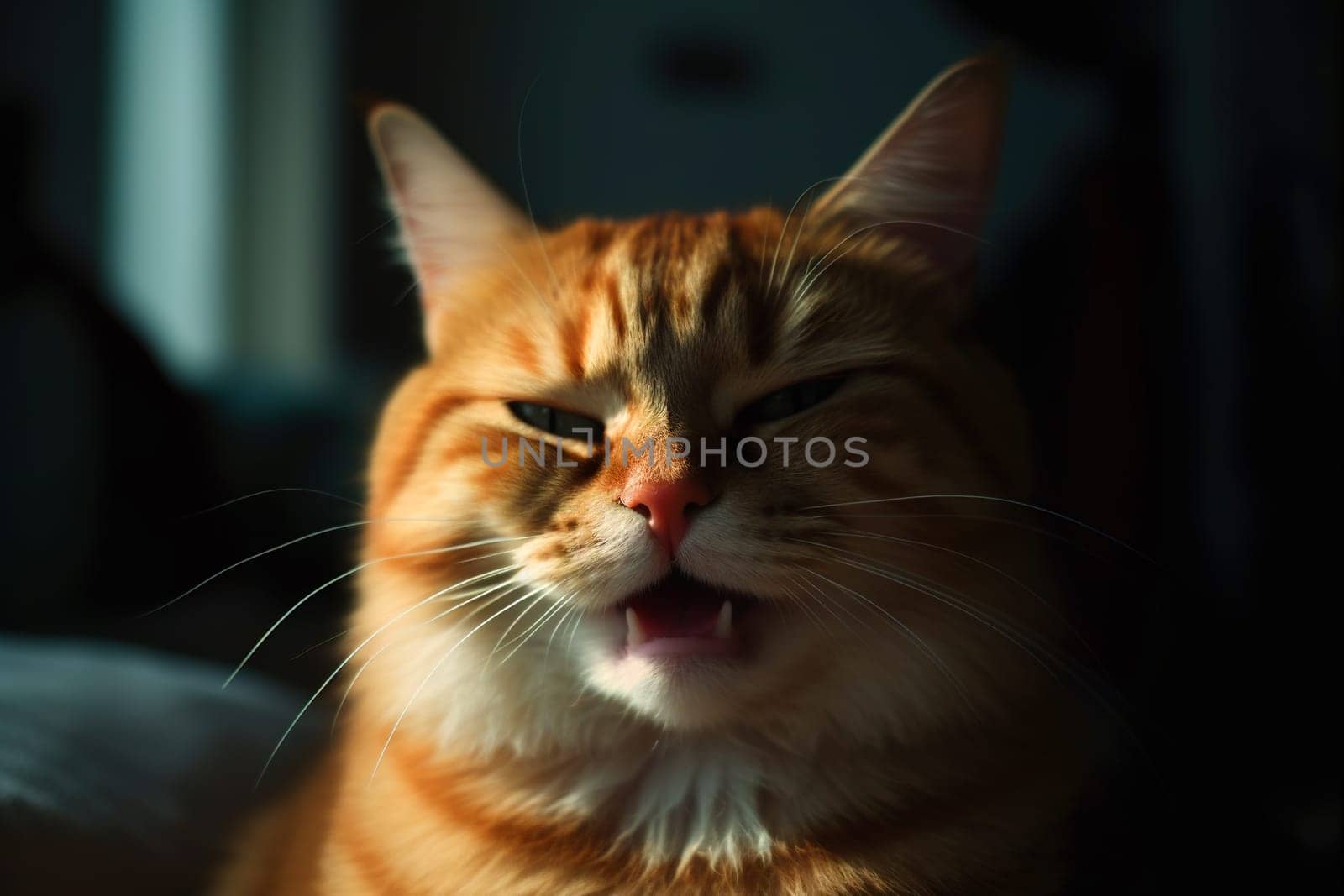 Cat with yuck grimace. Kitten face with negative reaction. Generated AI