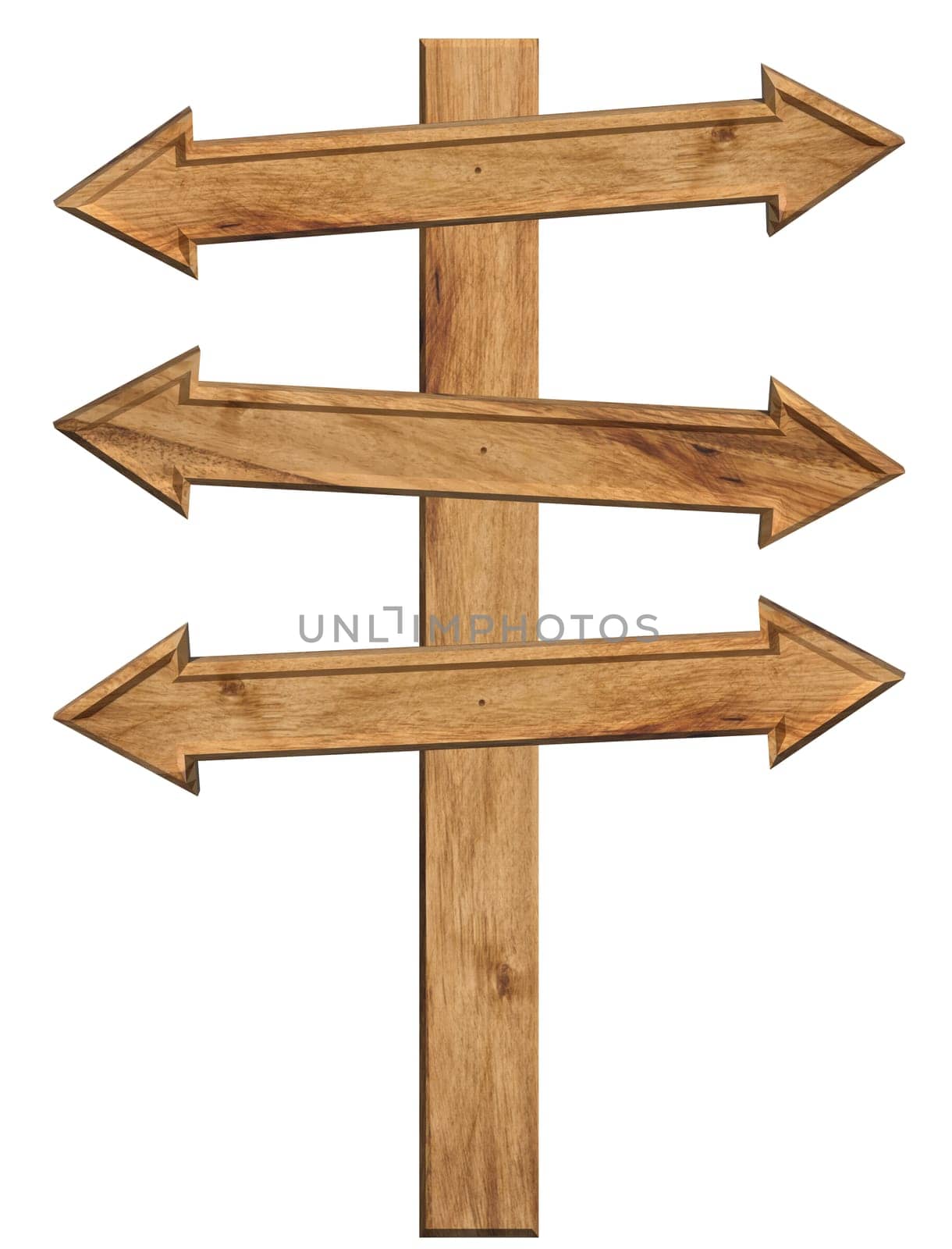 Wooden boards nailed together in the form of arrows on a pole, a direction indicator by ndanko