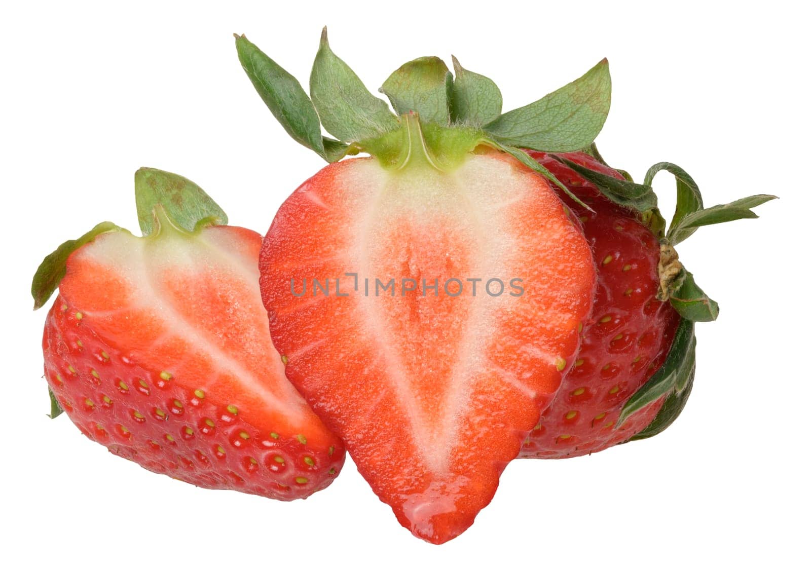 Ripe red strawberries on isolated background, close up