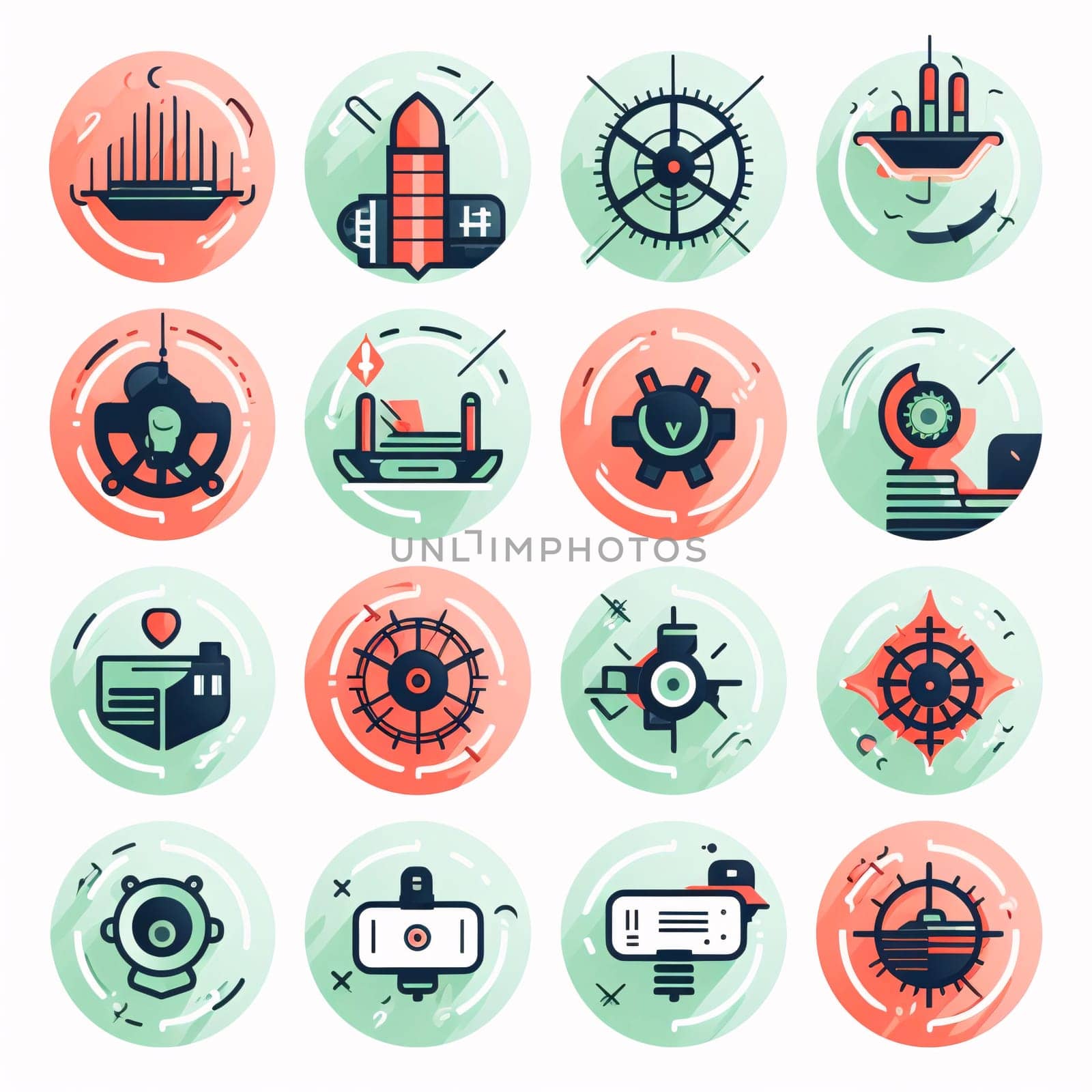 New icons collection: Steering wheel and ship icons set, flat design vector illustration.