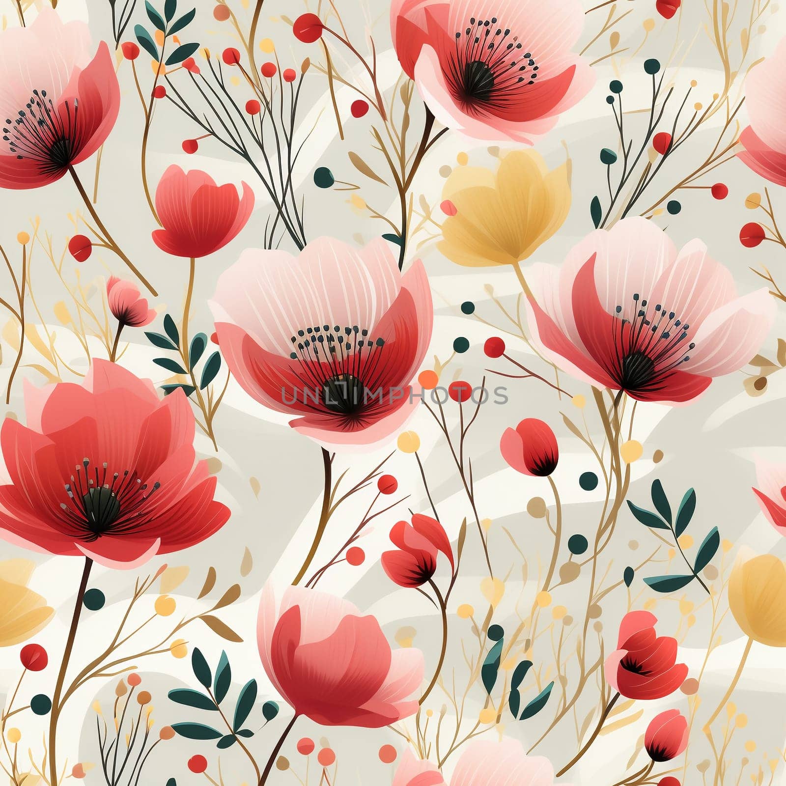 Seamless pattern tile background flowers and floral leaves plants. High quality photo