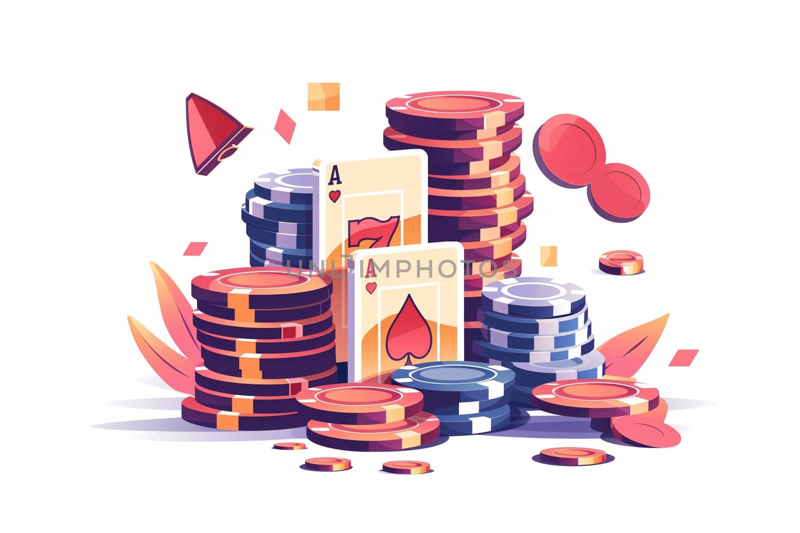 Pile of Poker Chips and Playing Cards on White Background by Sd28DimoN_1976