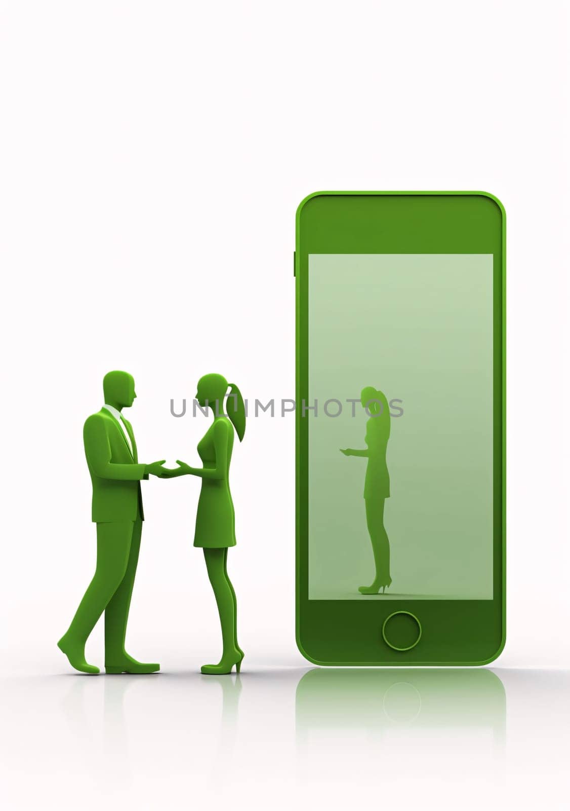Smartphone screen: Businessman and businesswoman shaking hands with a smartphone. Business concept