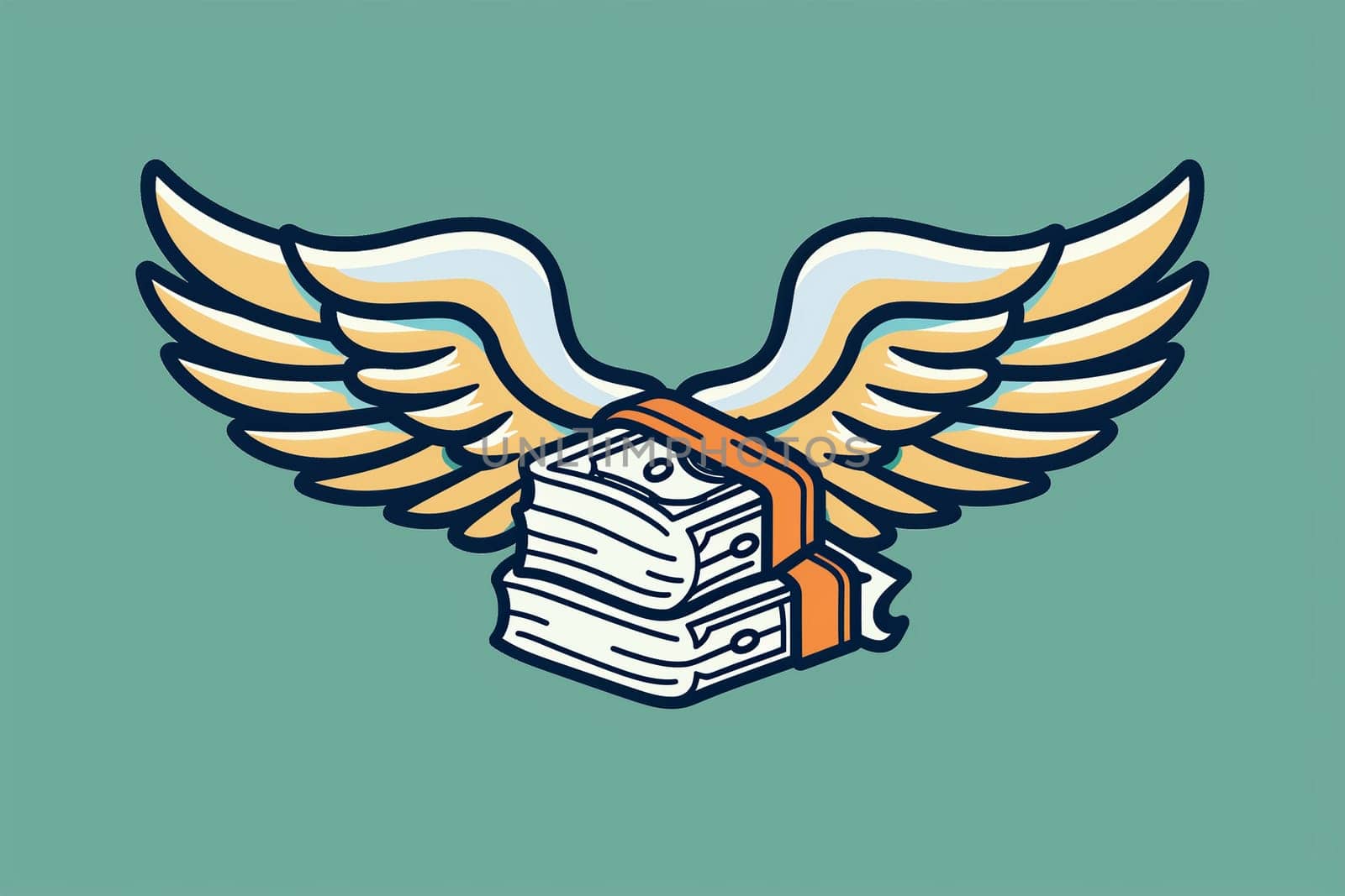 An illustration of a stack of money with wings, symbolizing financial success and potential growth.