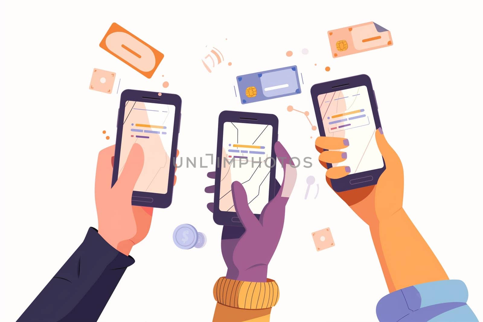 Digital Financial Transactions Between Mobile Users Represented in an Illustrated Artwork by Sd28DimoN_1976