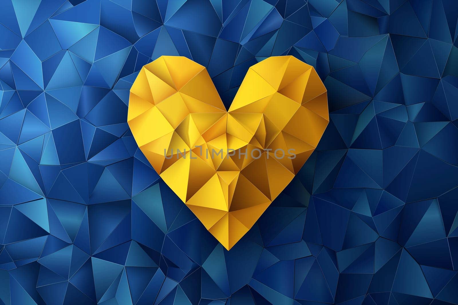 A vibrant yellow heart stands out against a bold blue background, creating a striking contrast.