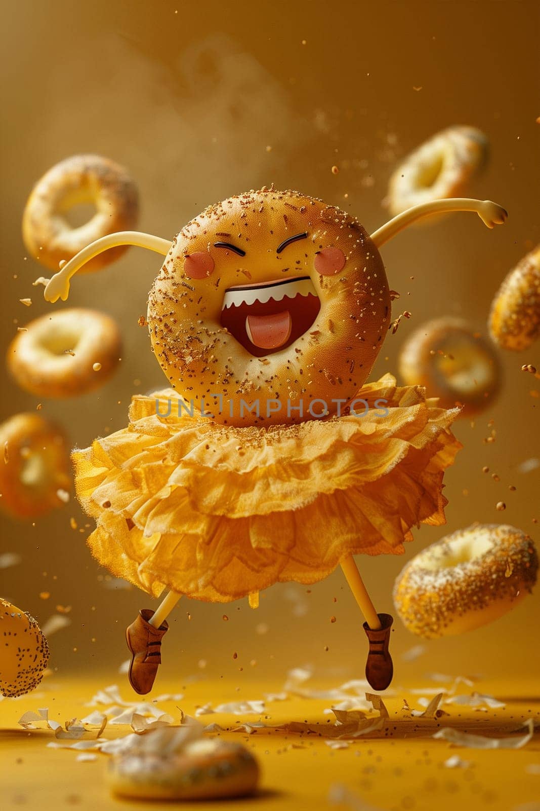 Animated Joyful Donut Character Dancing Amid Falling Sprinkles and Pastries by Sd28DimoN_1976