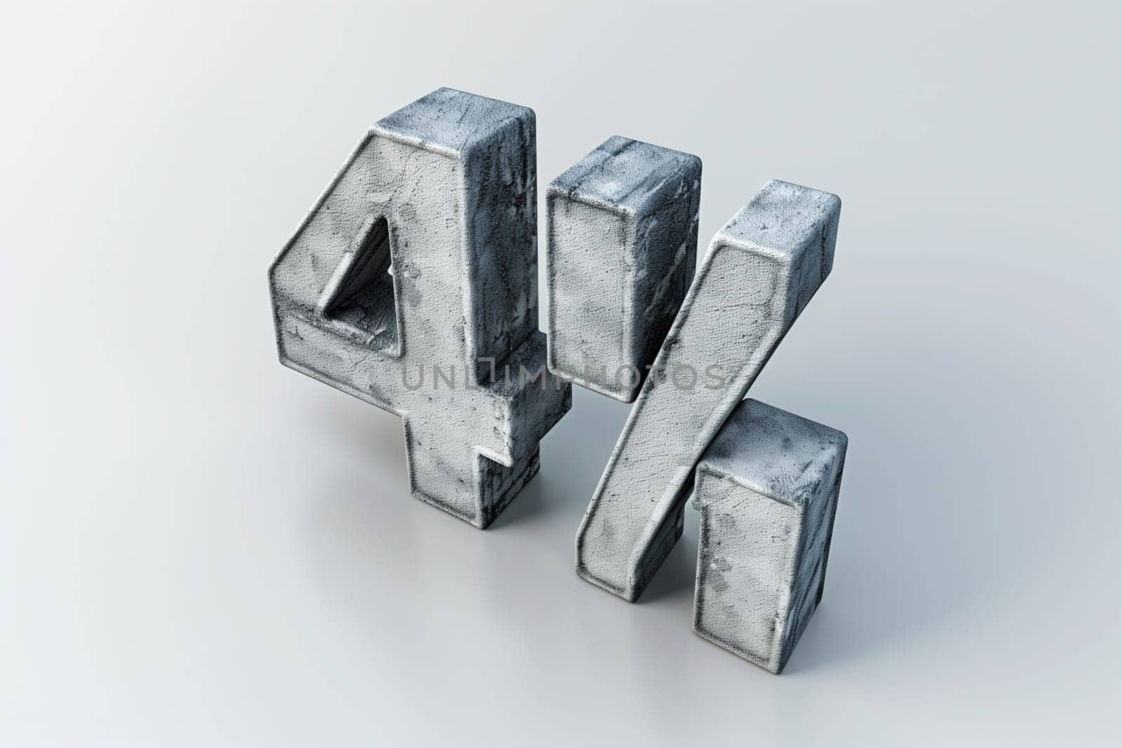 A silver, weathered metal number four stands prominently on a solid white background, showcasing an industrial design.