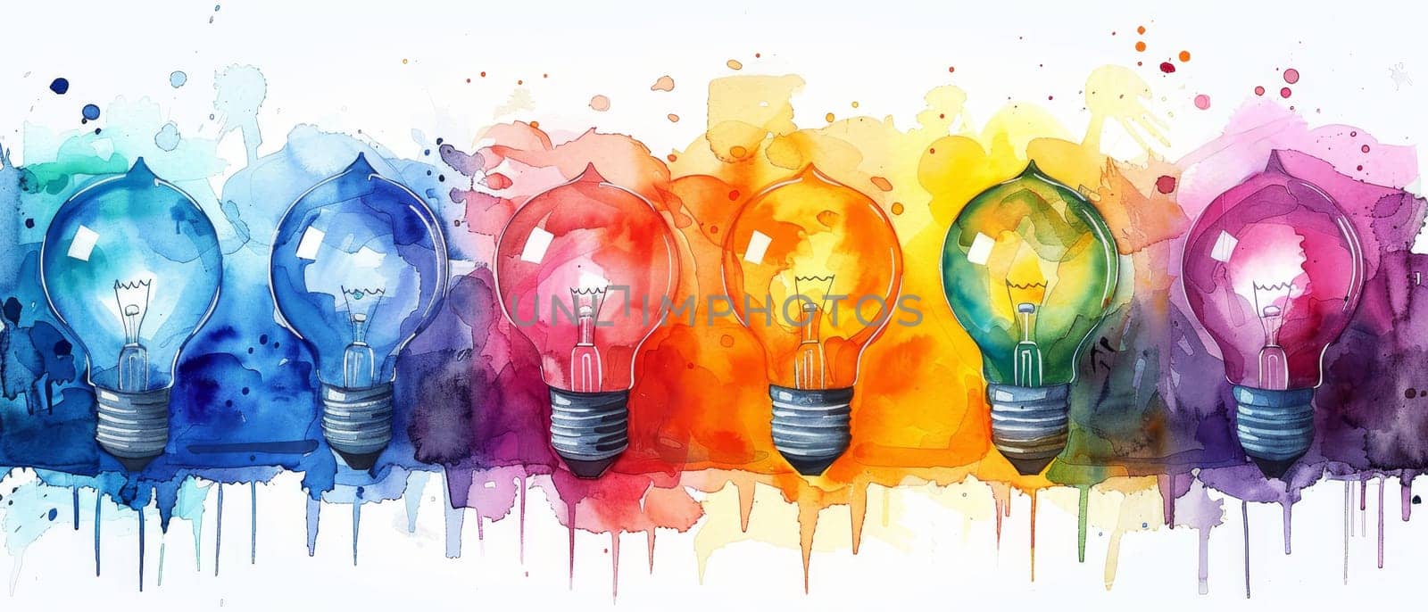 A painting of a row of colorful light bulbs by AI generated image.