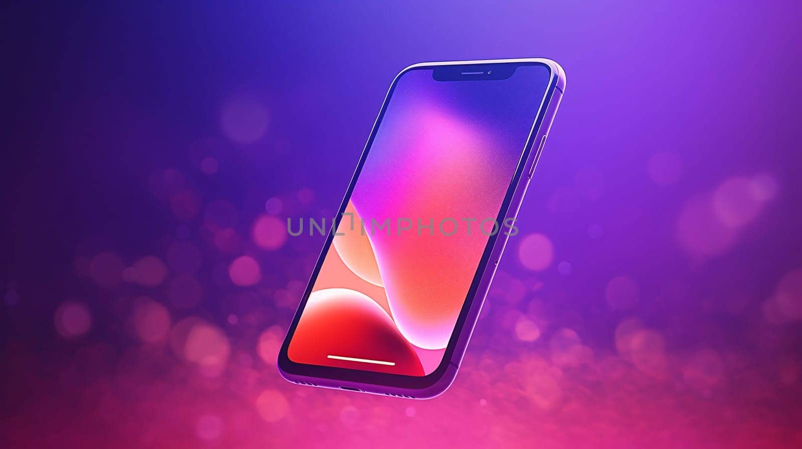 Smartphone screen: Smartphone with red and blue abstract background. 3D Rendering