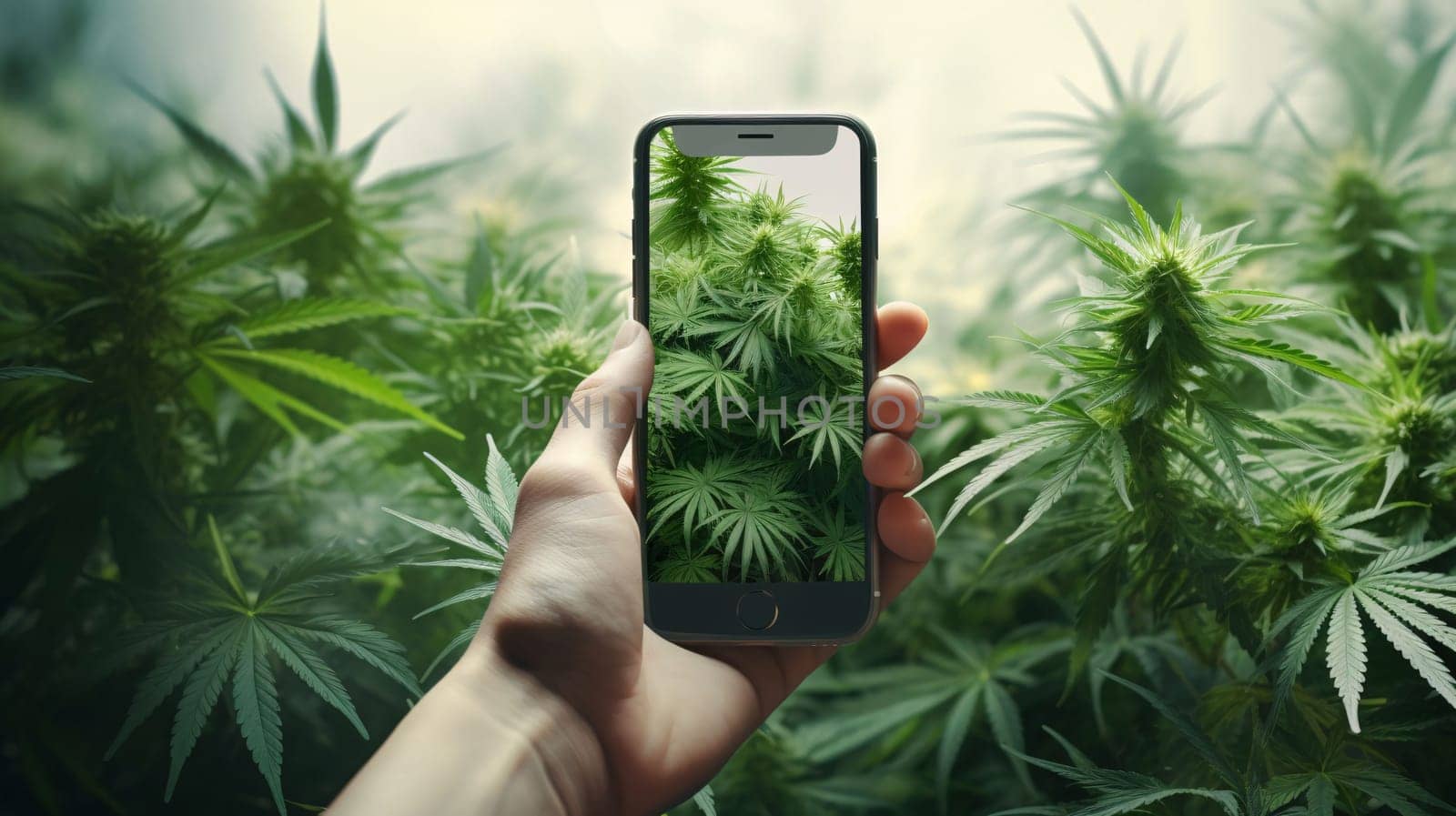 Cannabis buds on a smartphone. The concept of growing medical marijuana. by ThemesS