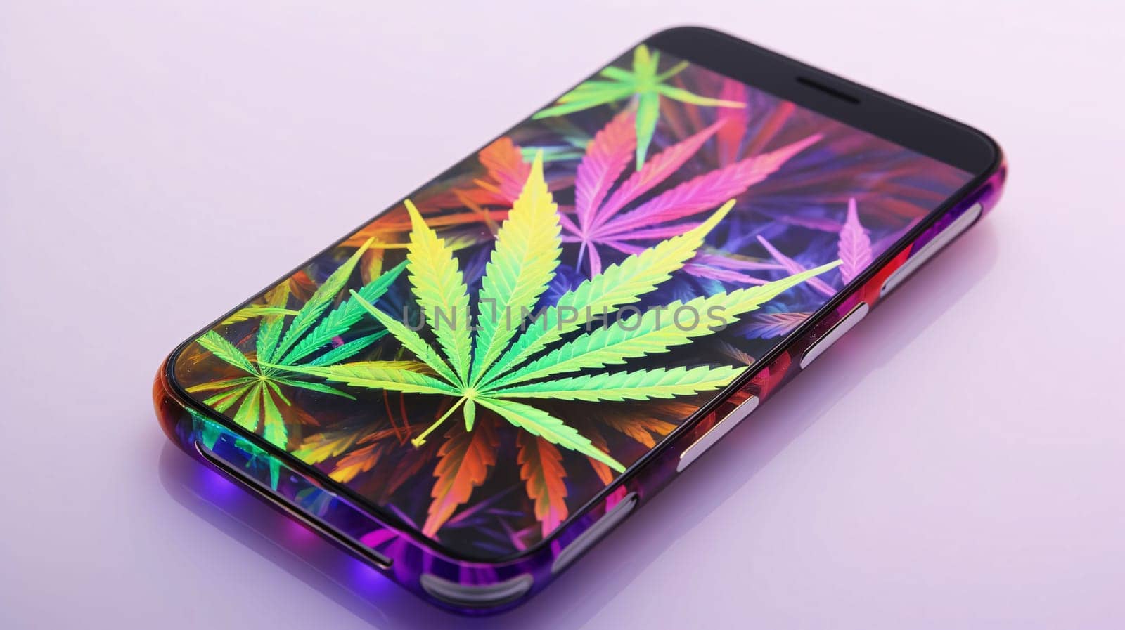 Smartphone with cannabis leaf on the screen. Concept of legalization of the cannabis. by ThemesS