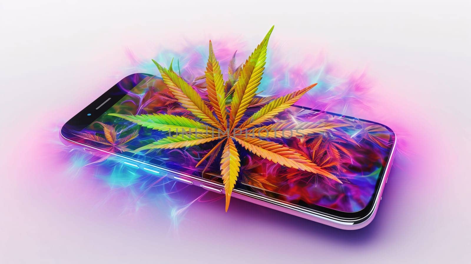 Smartphone with cannabis leaf on the screen. The concept of legalization of marijuana. by ThemesS