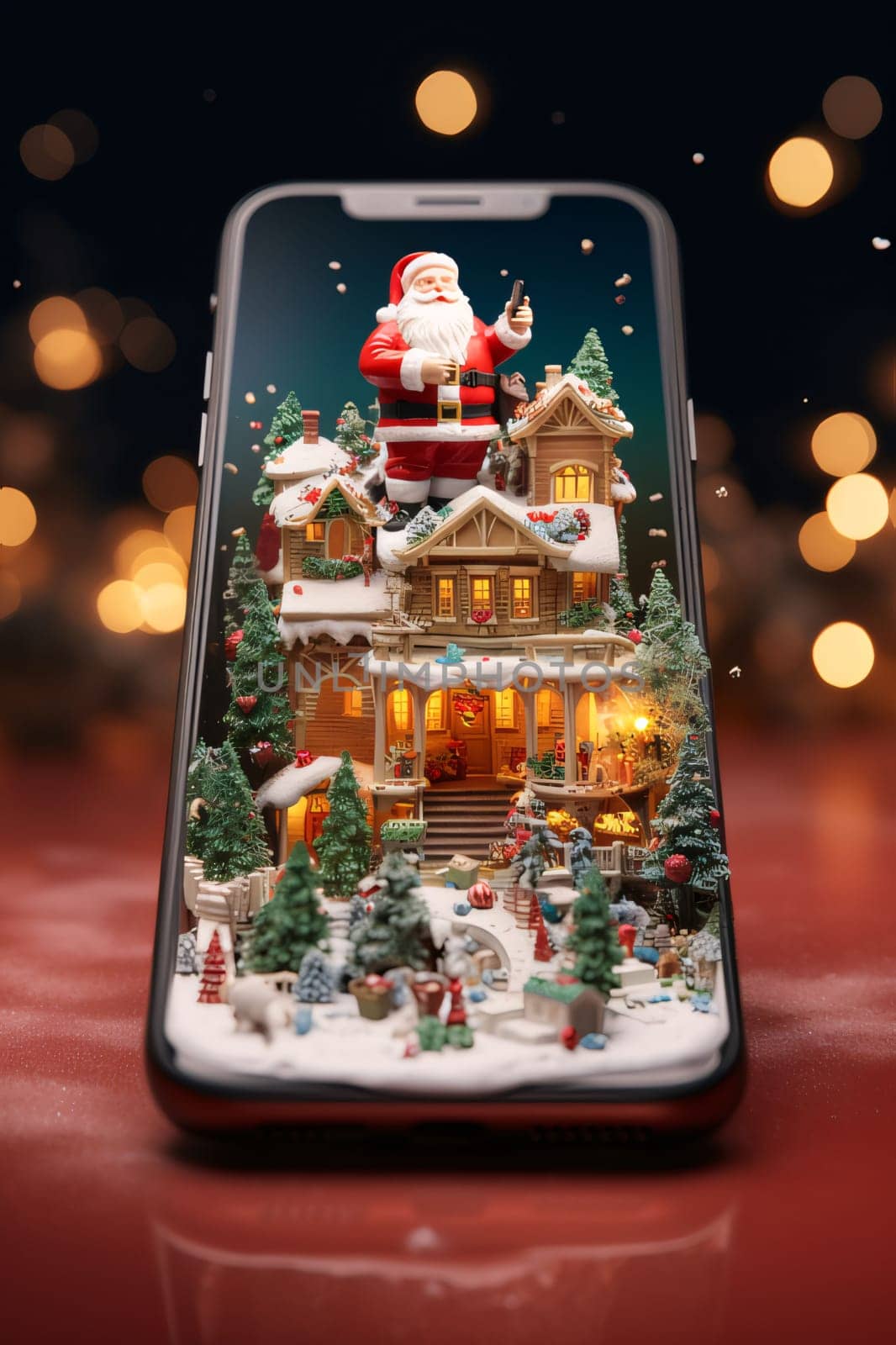 Smartphone with christmas village on screen. Christmas and New Year concept. by ThemesS